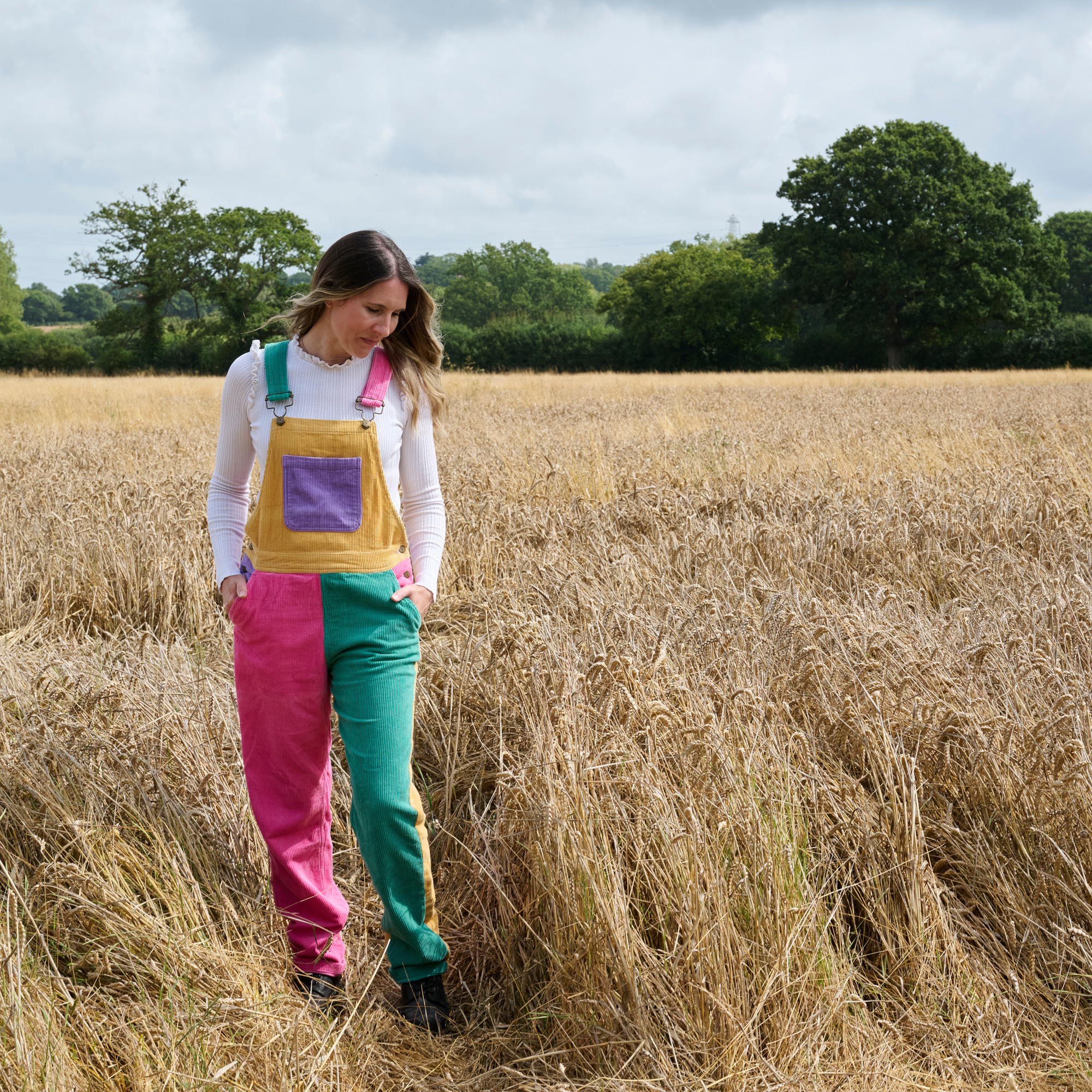 Adult Bright Patchwork Corduroy Dungarees