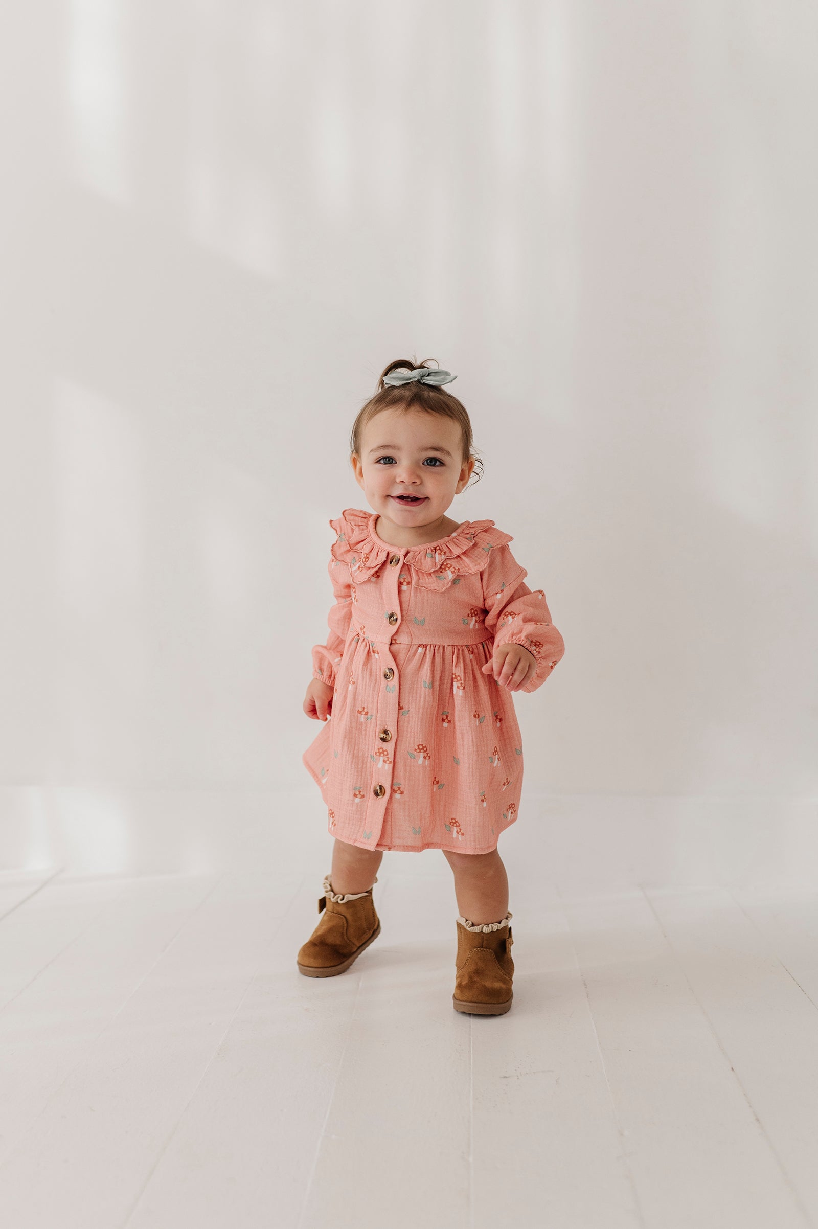 Baby Girl Ruffled Collar Dress Set In Mesa Rose Mushroom