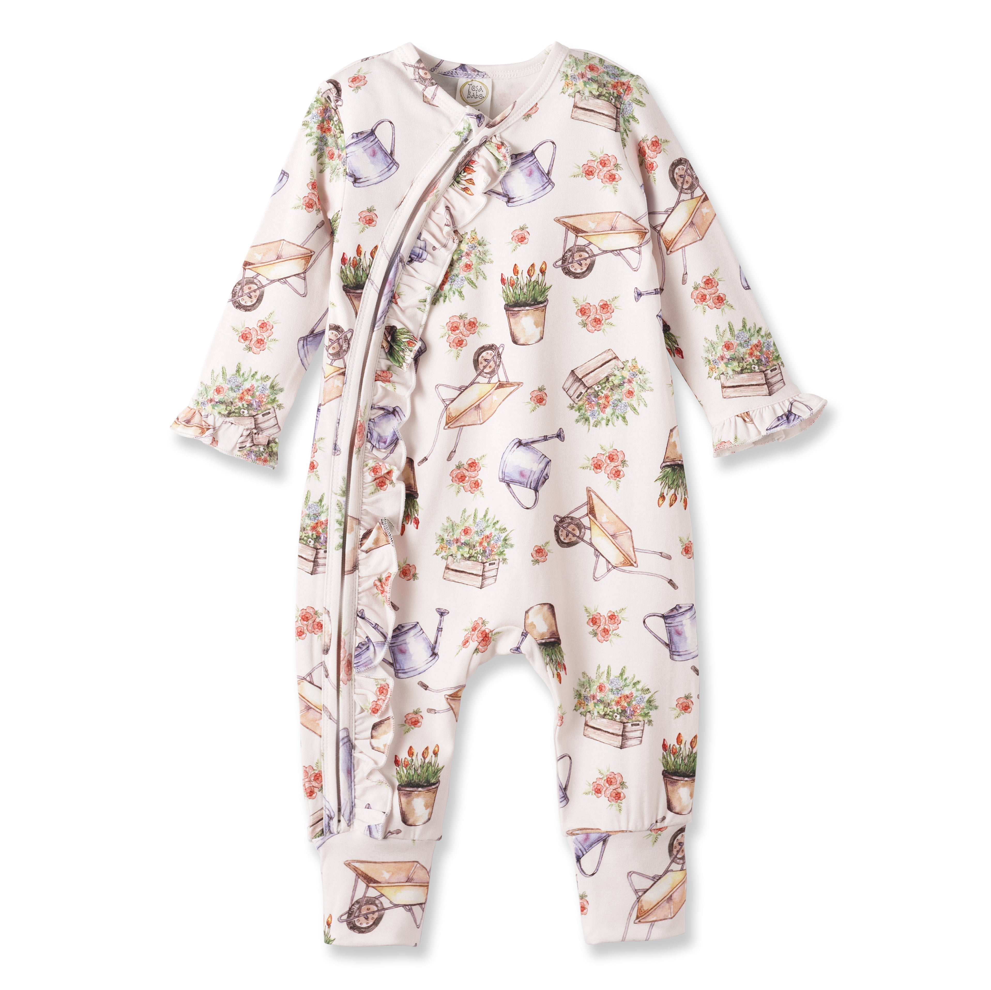 Petal Patch Baby Girl Romper – Bamboo With Convertible Cuffs