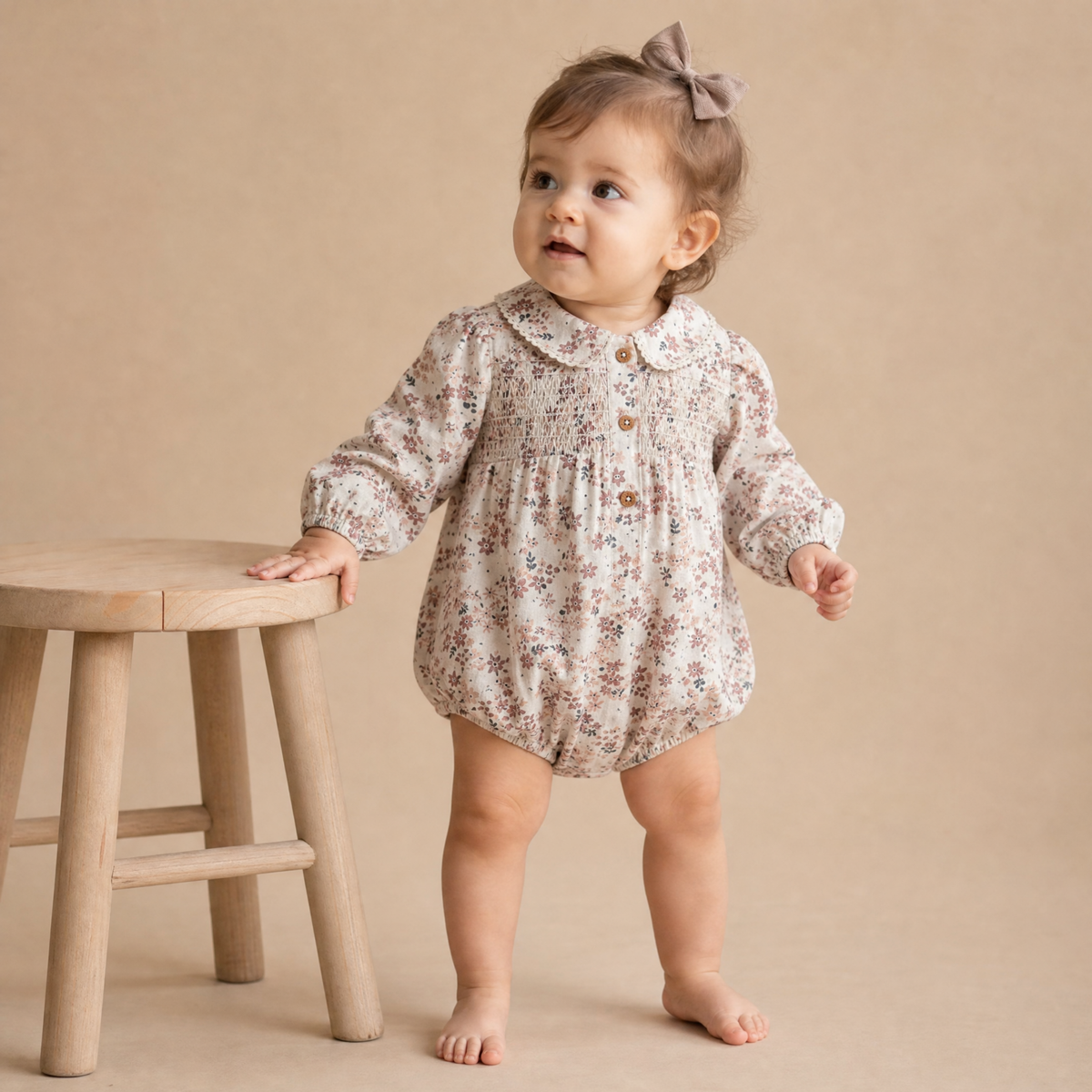 Organic Smocked Long Sleeve Bubble Romper - Wild Sprig