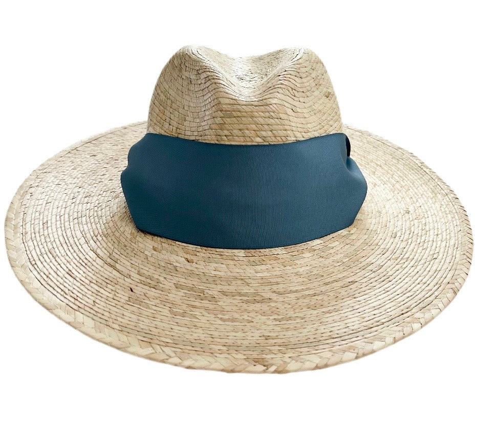 Zinnia Sun Hat - French Blue Wide & Short Grosgrain Ribbon