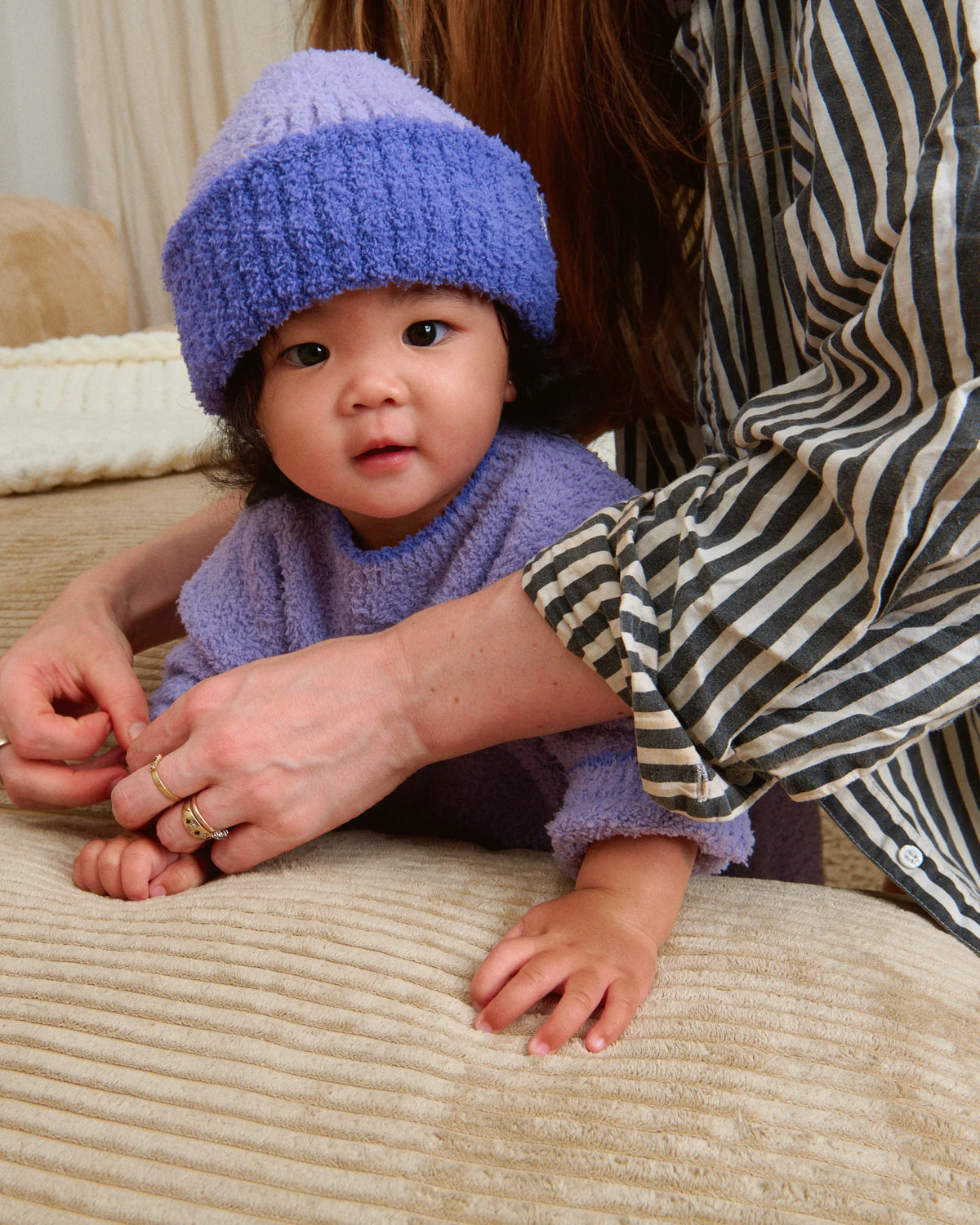 2-tone Ribbed Beanie - Fuzzy