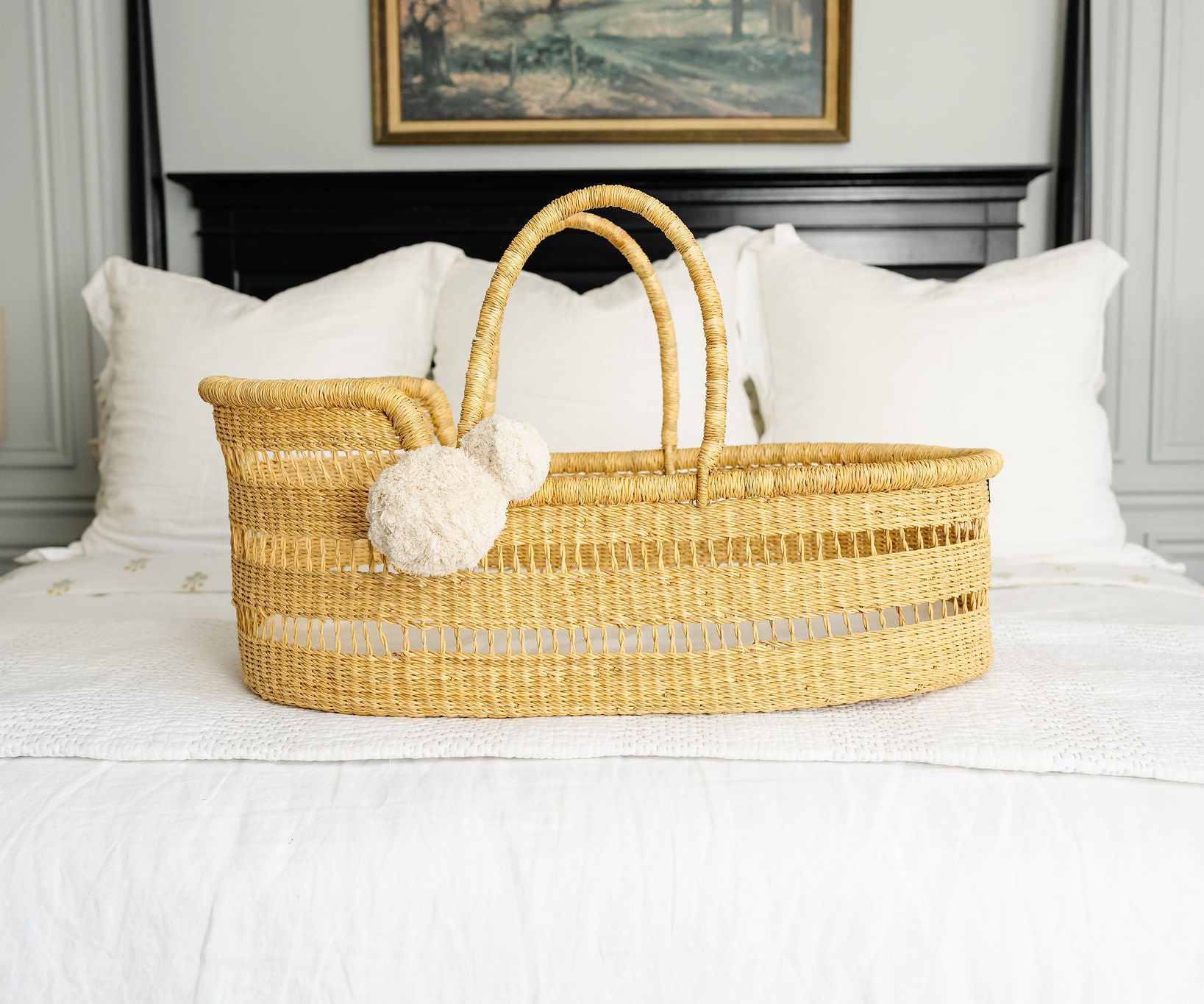 Modern Open Weave  African Moses Basket   Vegan Handle