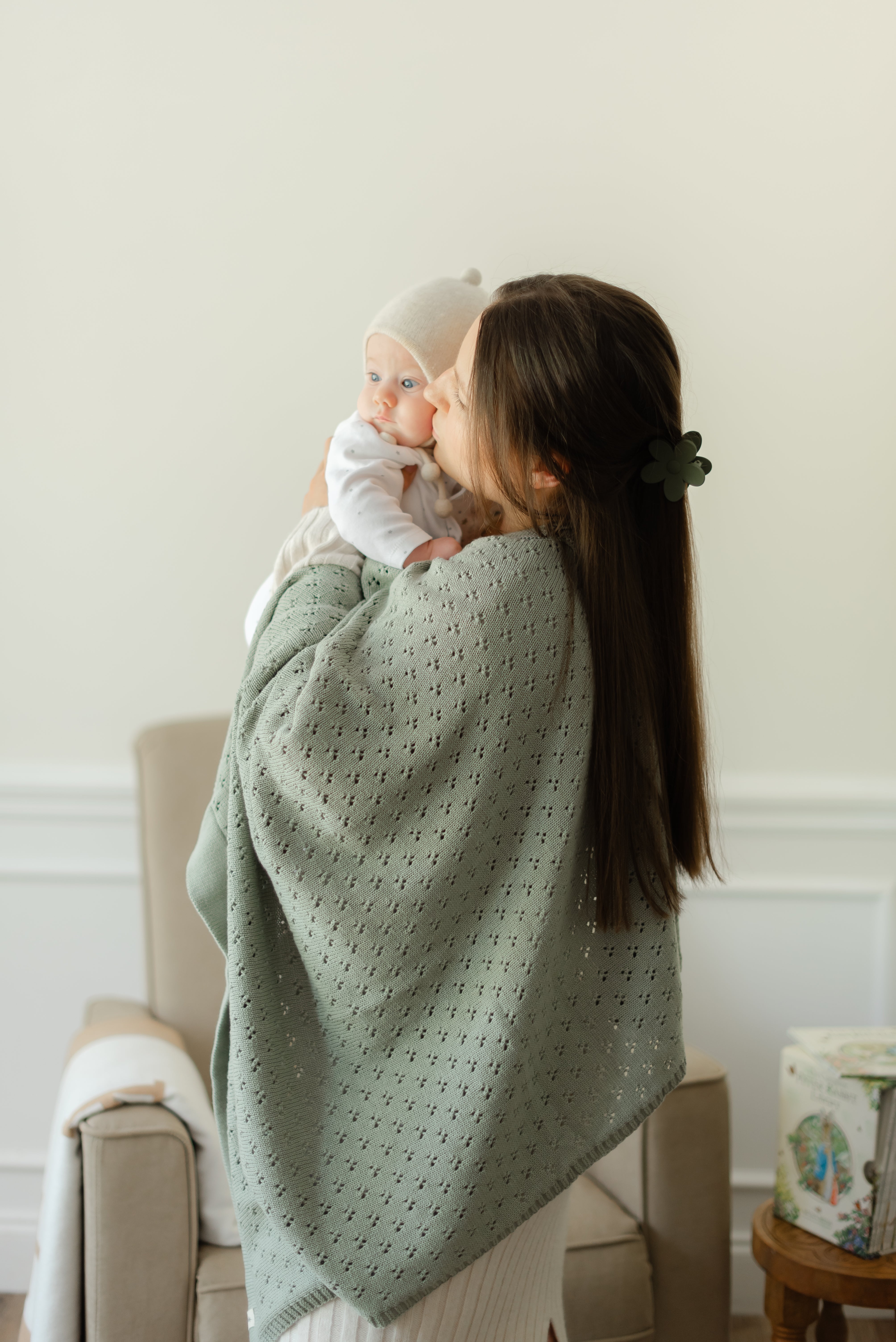 Mint Pointelle Knit Blanket (Ships June 8)