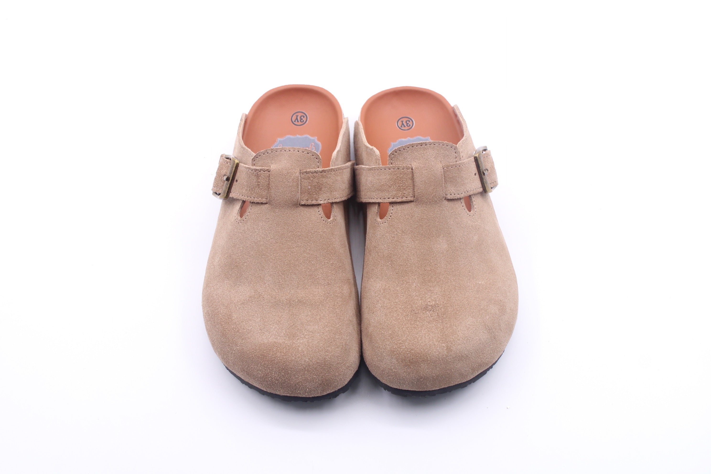 Queens Closed Toe Footbed Sandals - Tan Suede Leather