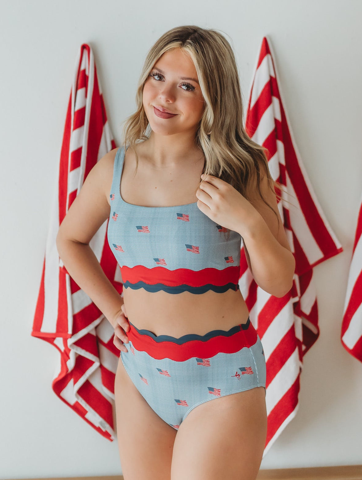 *preorder* Women's Scalloped High Waisted Bikini - Heritage Flag