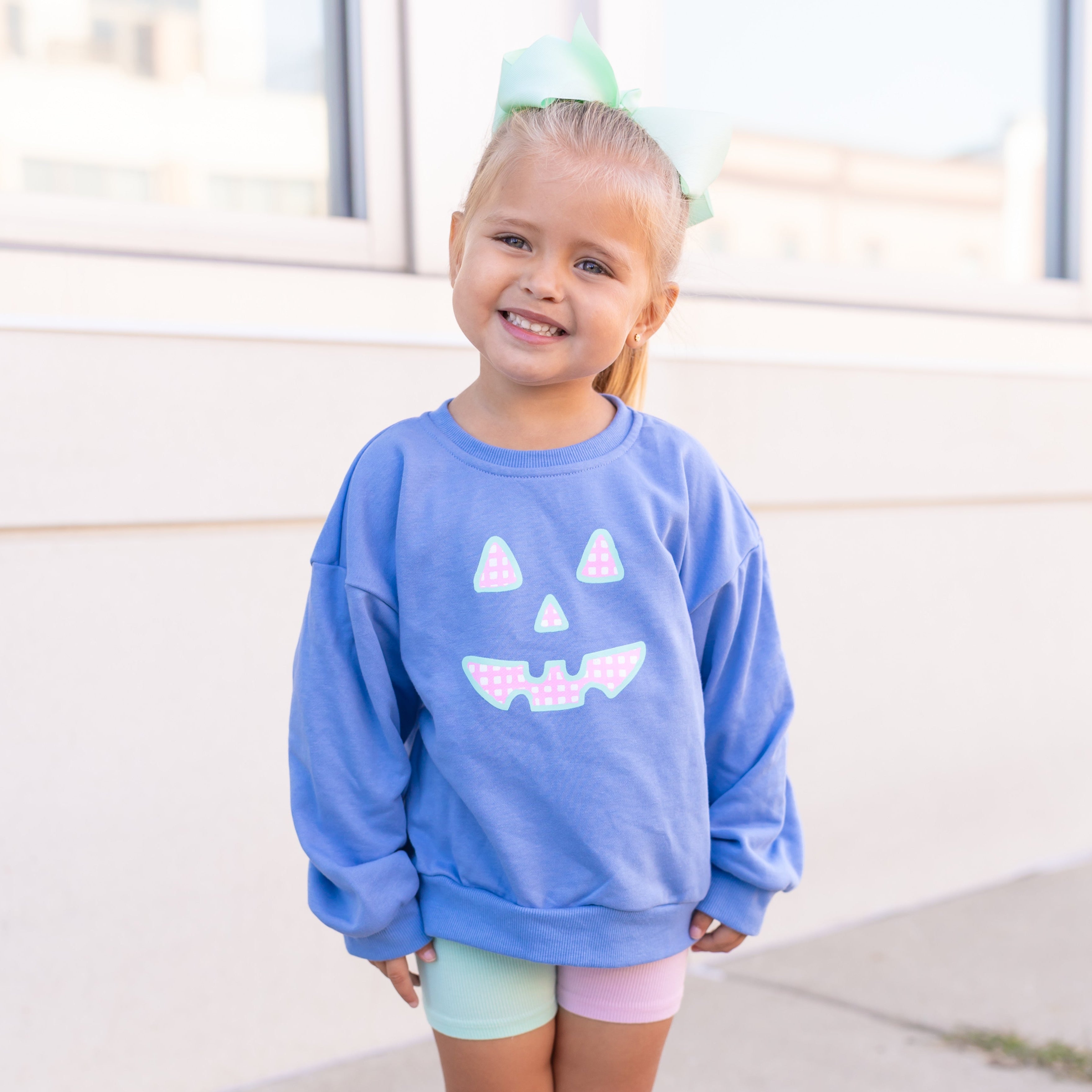Pastel Gingham Jack-o-lantern Crewneck Sweatshirt Or Romper