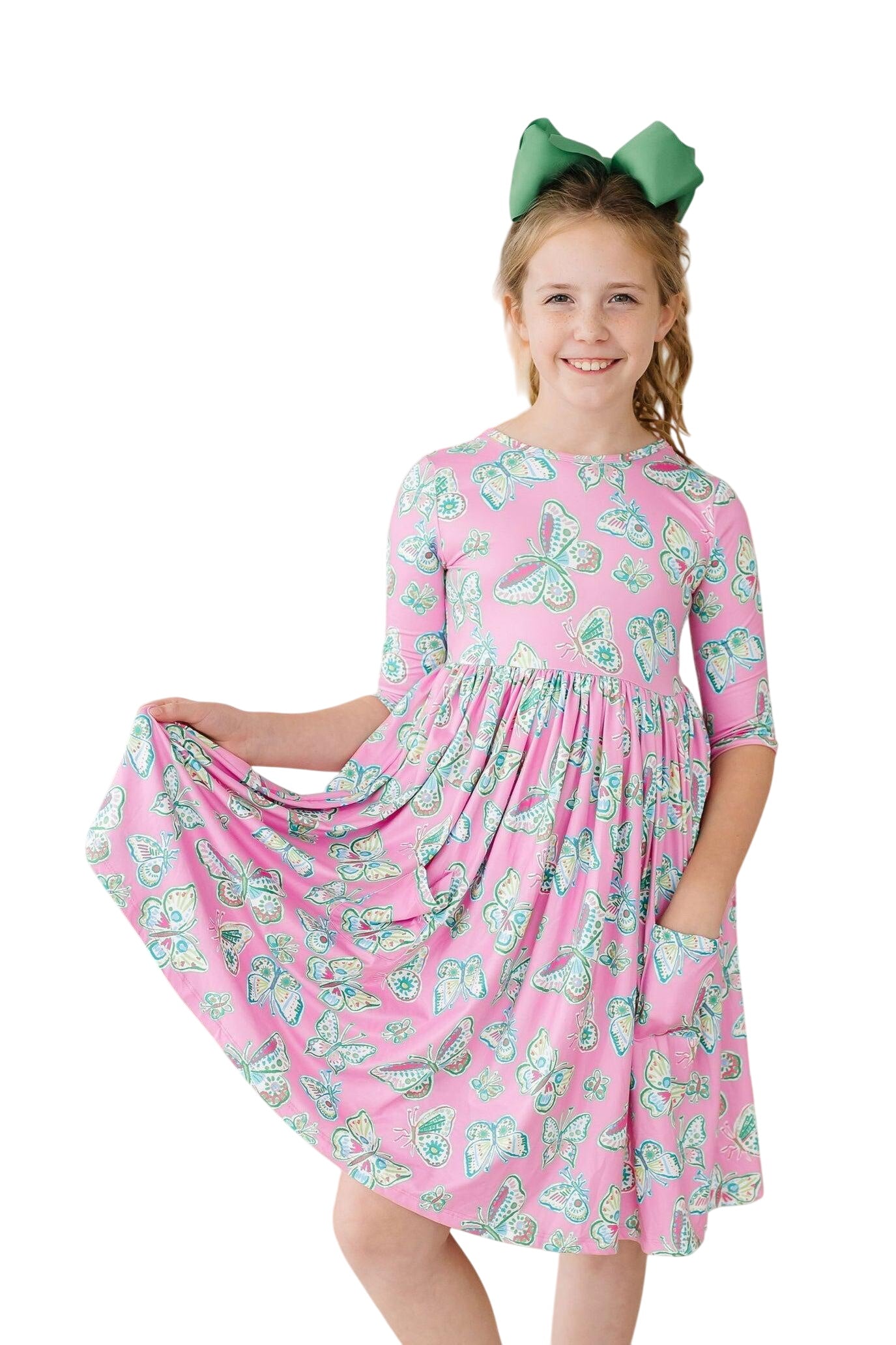 Butterfly Garden 3/4 Sleeve Pocket Twirl Dress