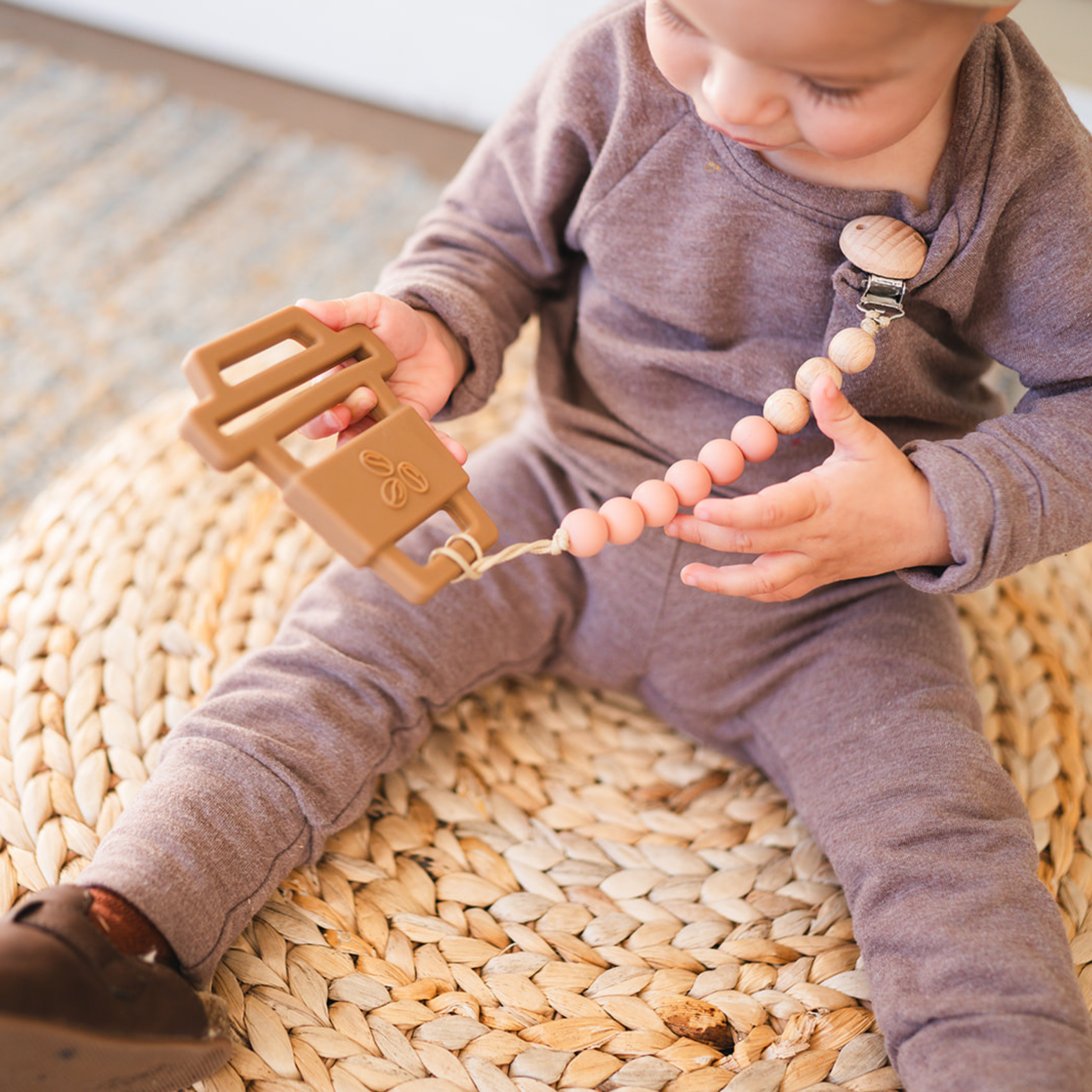 Blush Beaded Wooden & Silicone Pacifier Clip