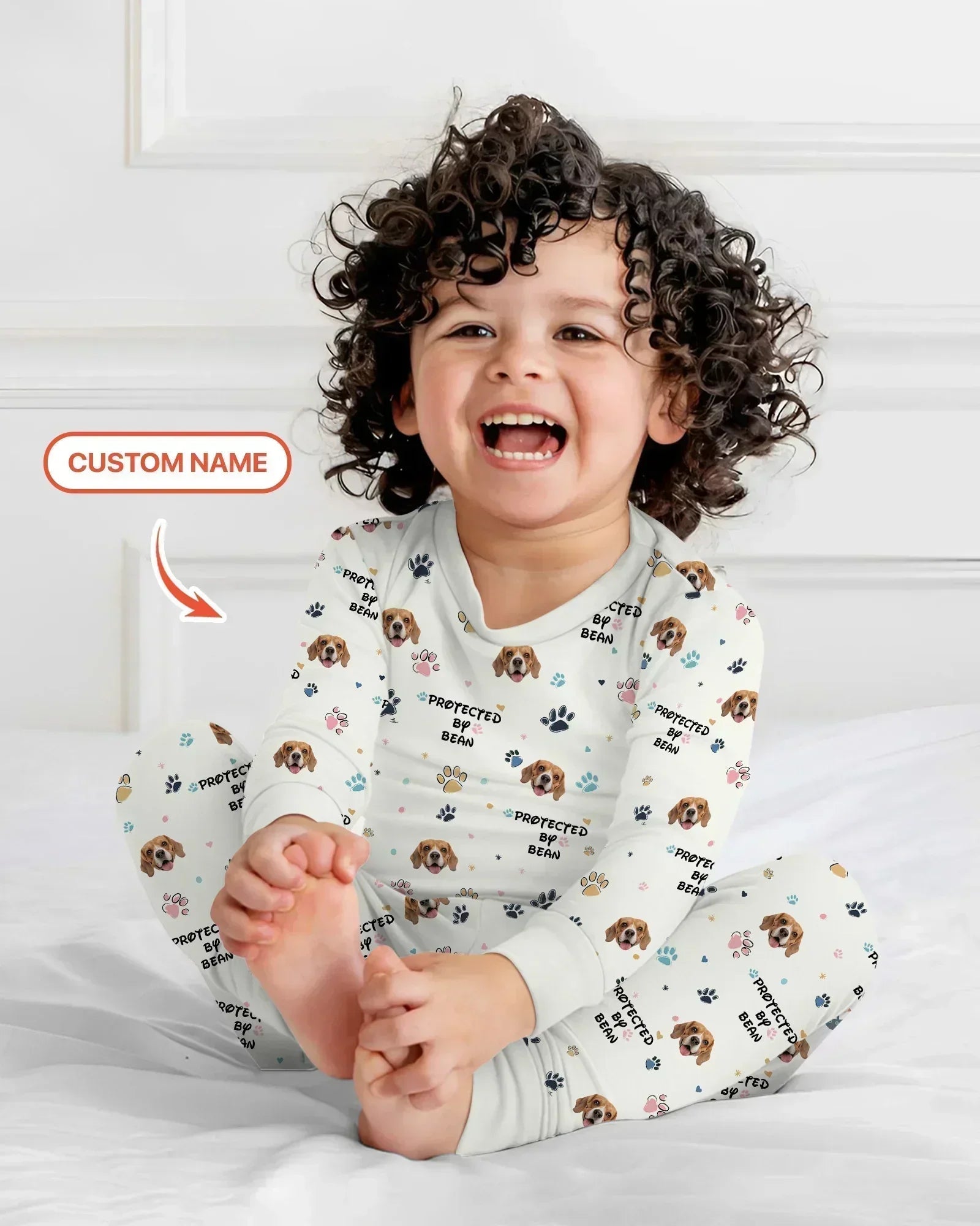 Custom Dogs Photo "protected By" Bamboo Two Piece Long Sleeve Pajama Set