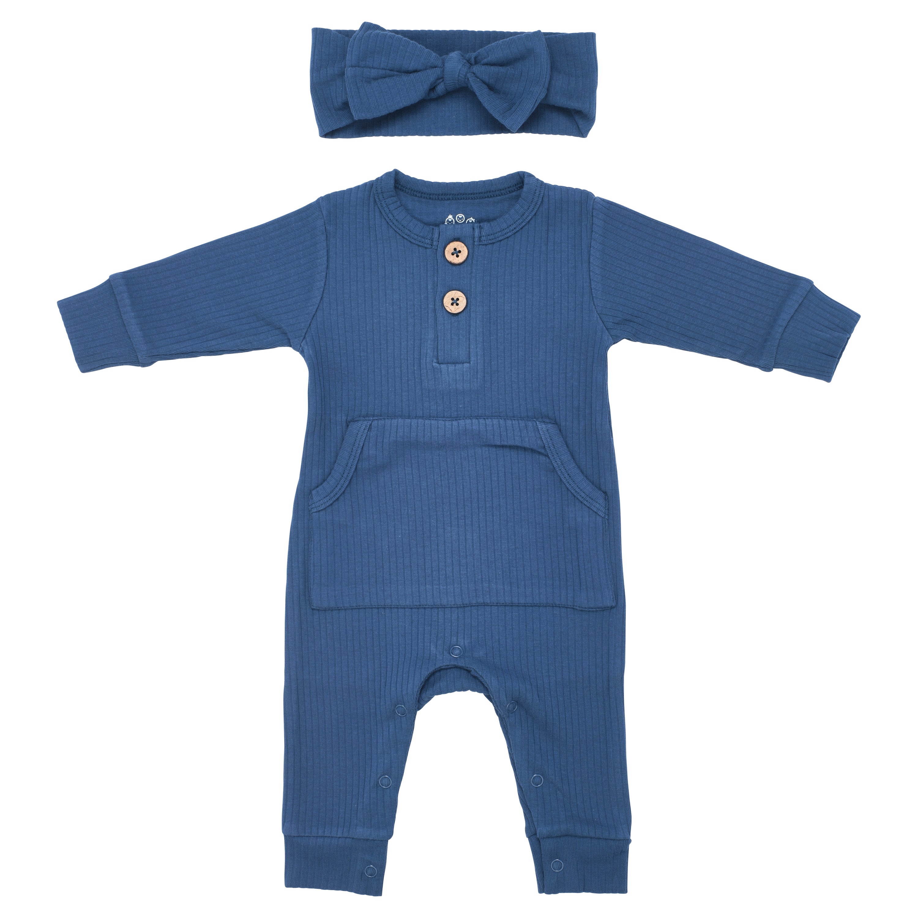 Navy Baby Ribbed Playsuit With Pockets