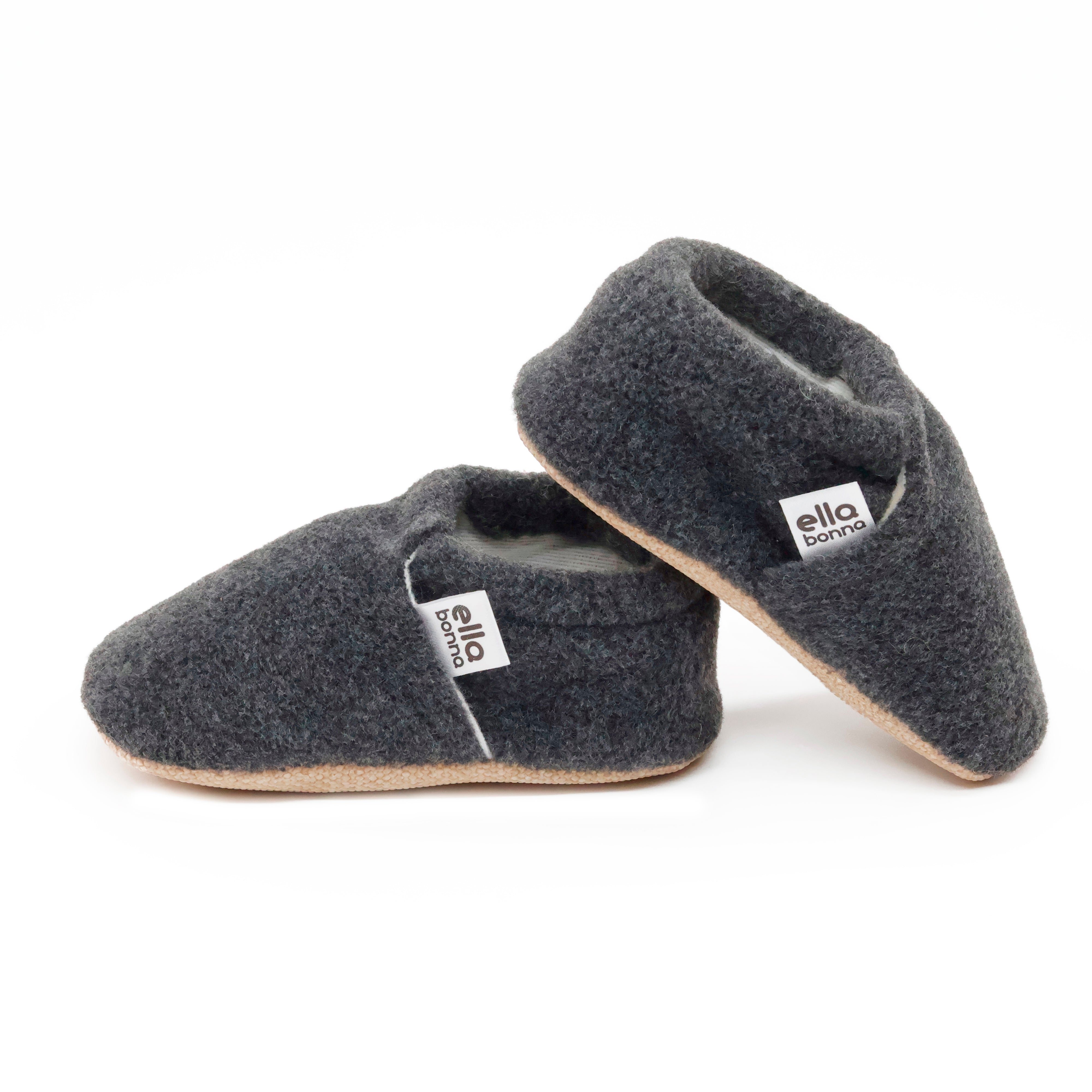 Fleece Baby House Booties, Non-slip Sole, Organic Cotton Lining, Anthracite