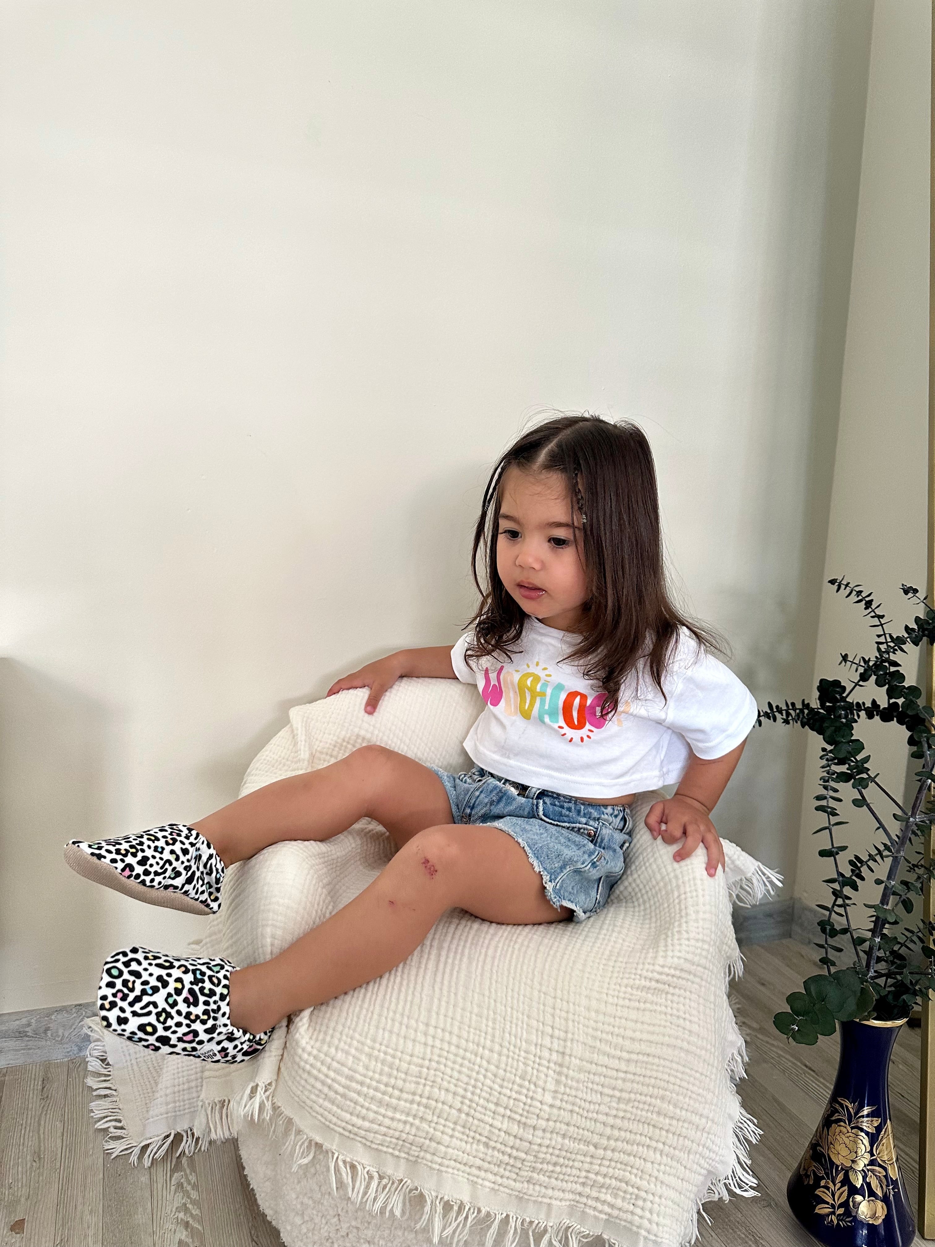Ella Bonna Non-slip Sole Colorful Leopard Patterned Baby Booties, Home Boot Slippers Nursery Shoes
