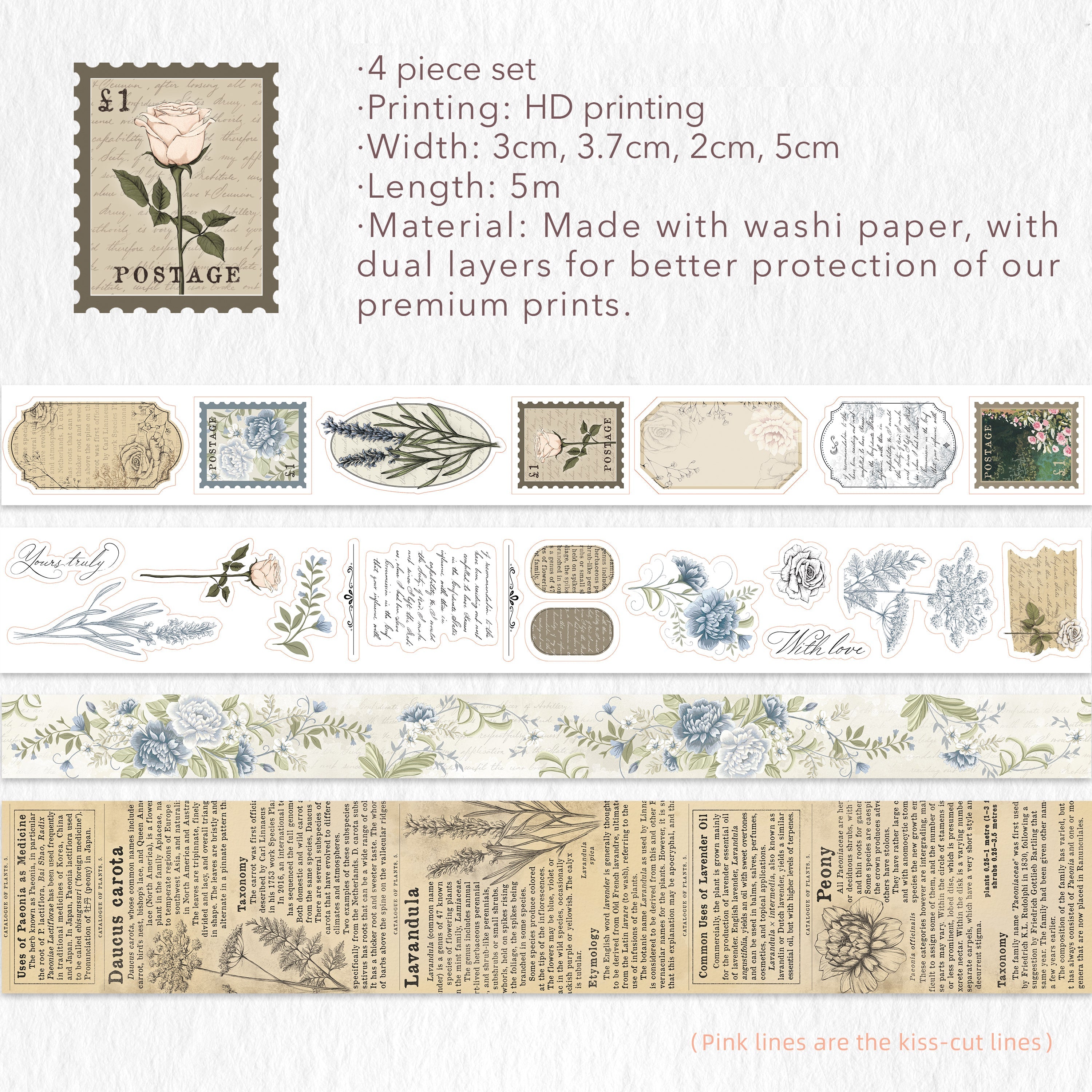 Petals & Parchment Washi Tape Sticker Set by The Washi Tape Shop