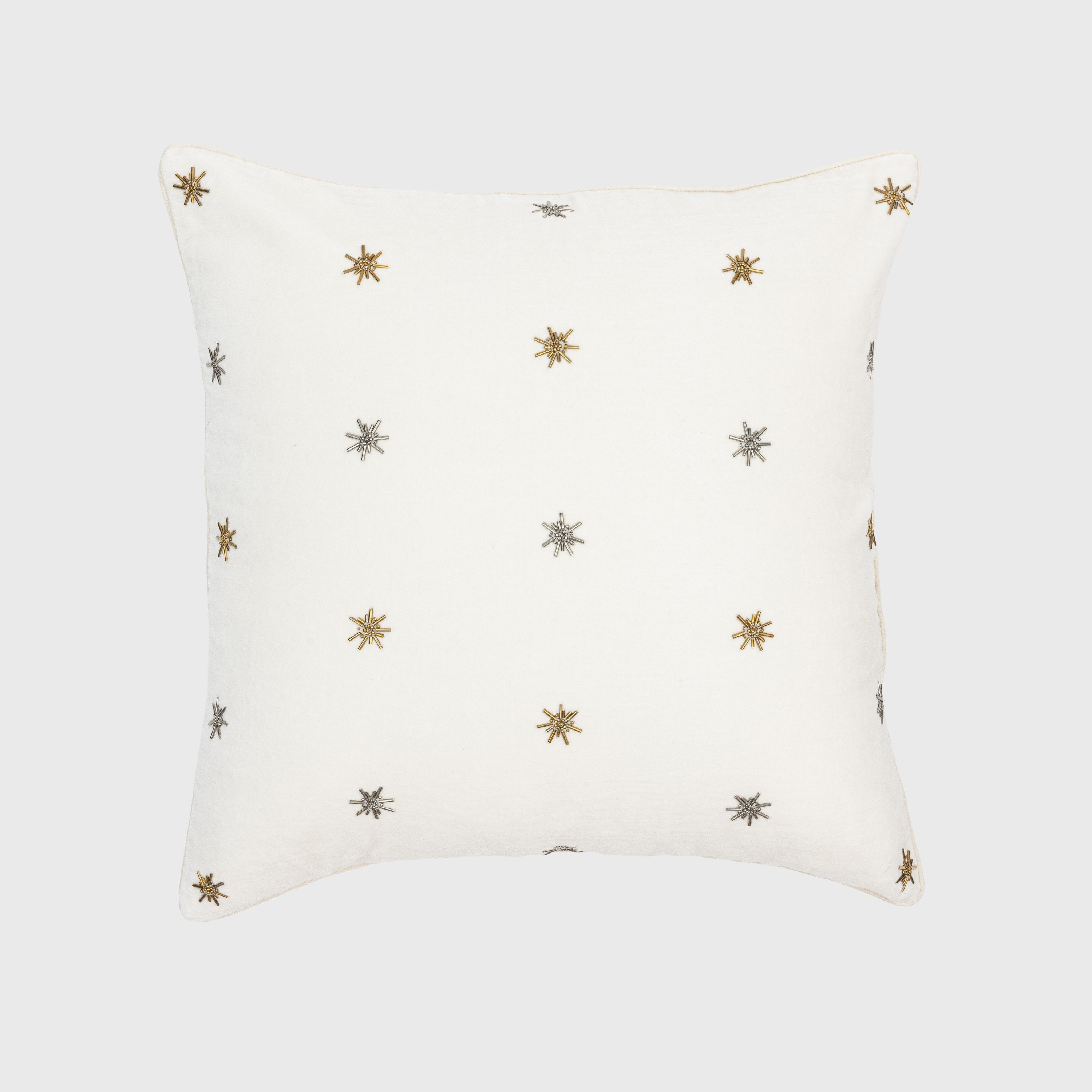 Embroidered Star Pillow, Cream Cotton Velvet