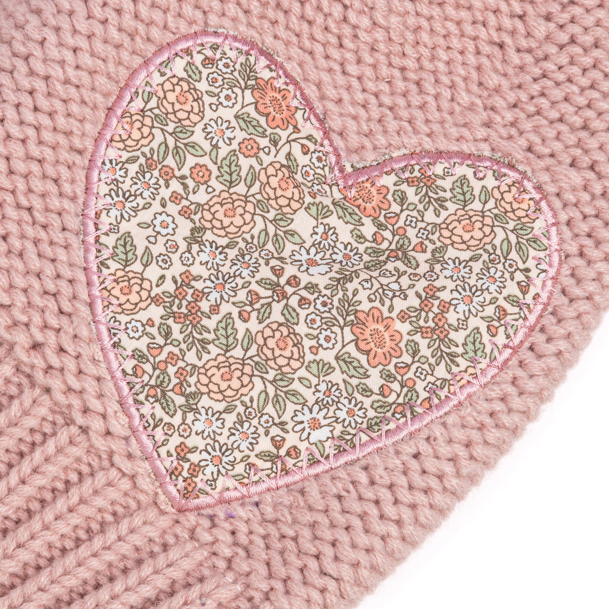 Girls Knit Pompom Beanie With Floral Heart Applique, Soft Fleece-lined, Unique, Stylish Design, Premium Quality (kids 1-6 Years)