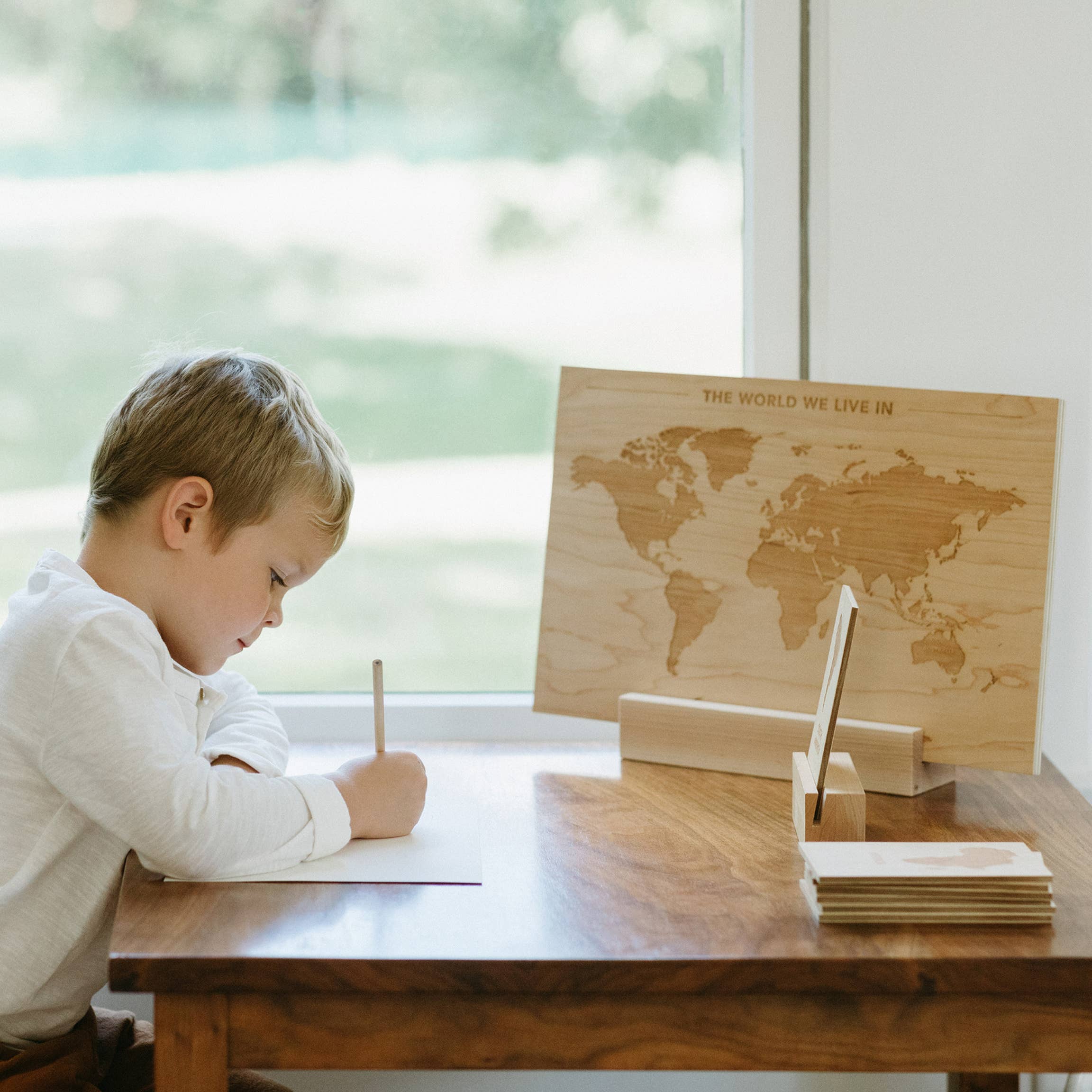 Wooden World Map Engraved On Wood With World's Continents