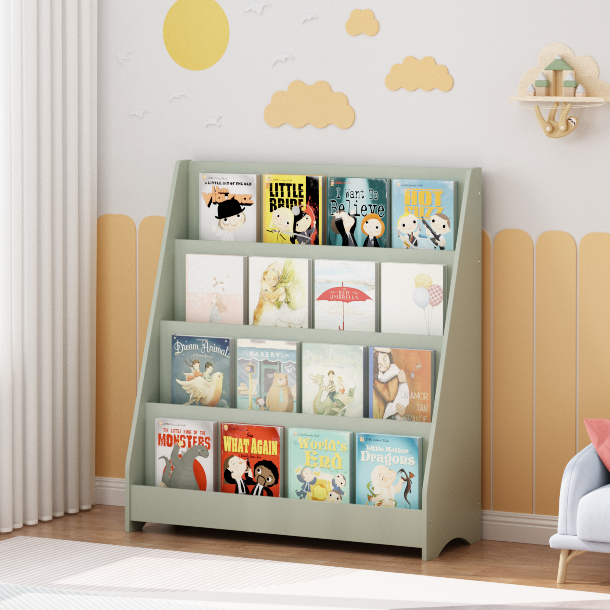 Moonriver 4-tier Kids Bookshelf, Toddler Book Display Shelves, Sage (open Box)