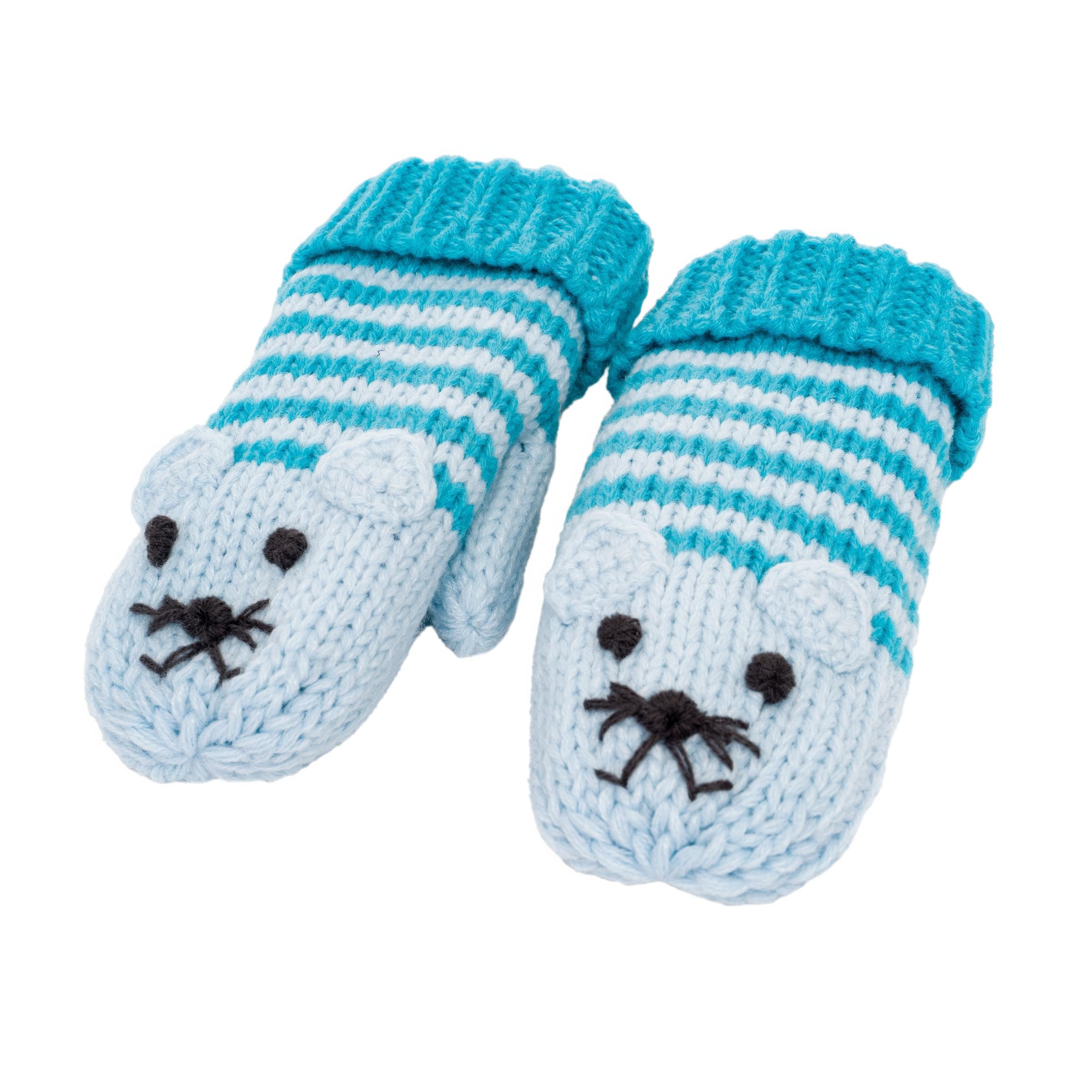 Kids Kitty Cat Stripe Knit Mittens - Soft, Fleece Lined, For Toddlers And Children Of All Ages