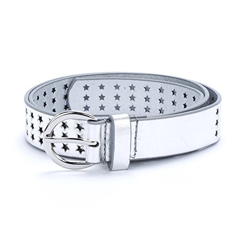 Girls Stars Perforated Metallic Leather Belt - - Stylish Shiny Belt For Girls All Ages