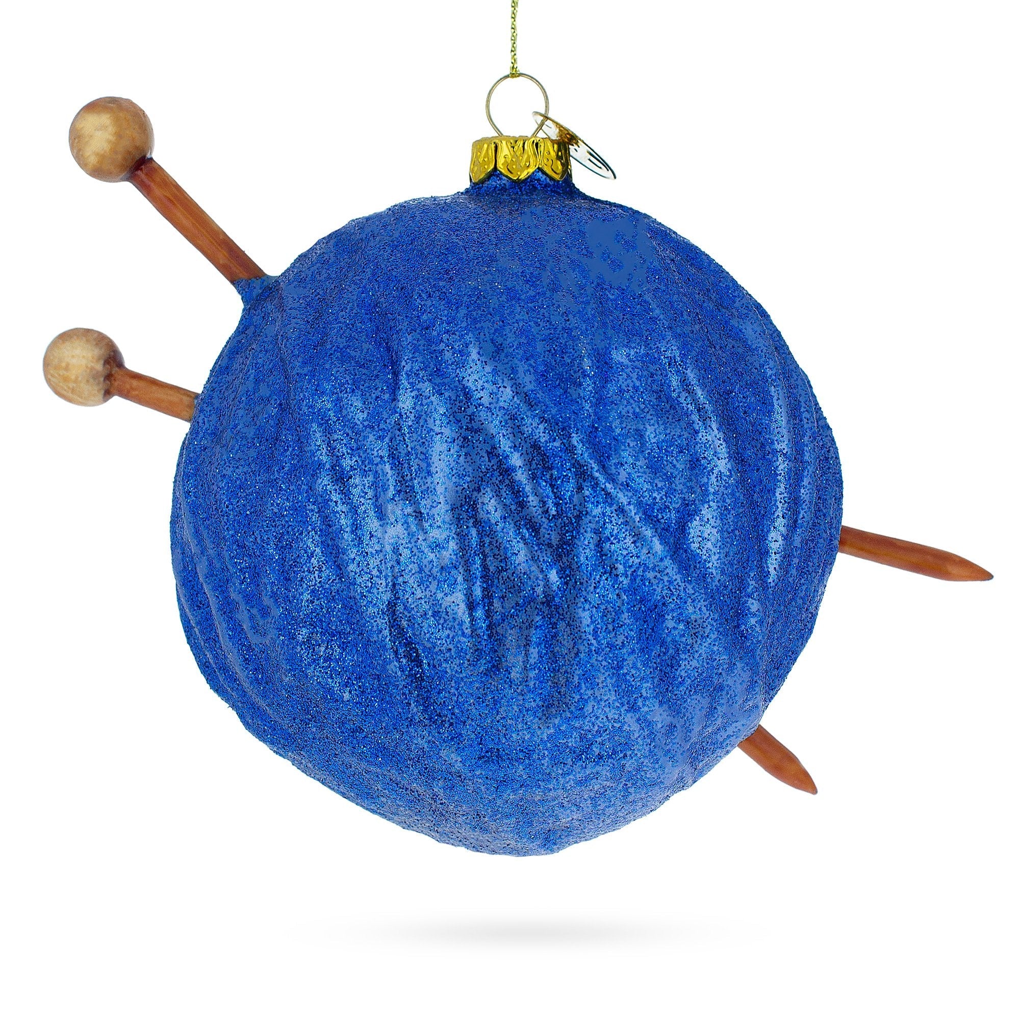 Blue Yarn Ball And Sticks - Blown Glass Christmas Ornament