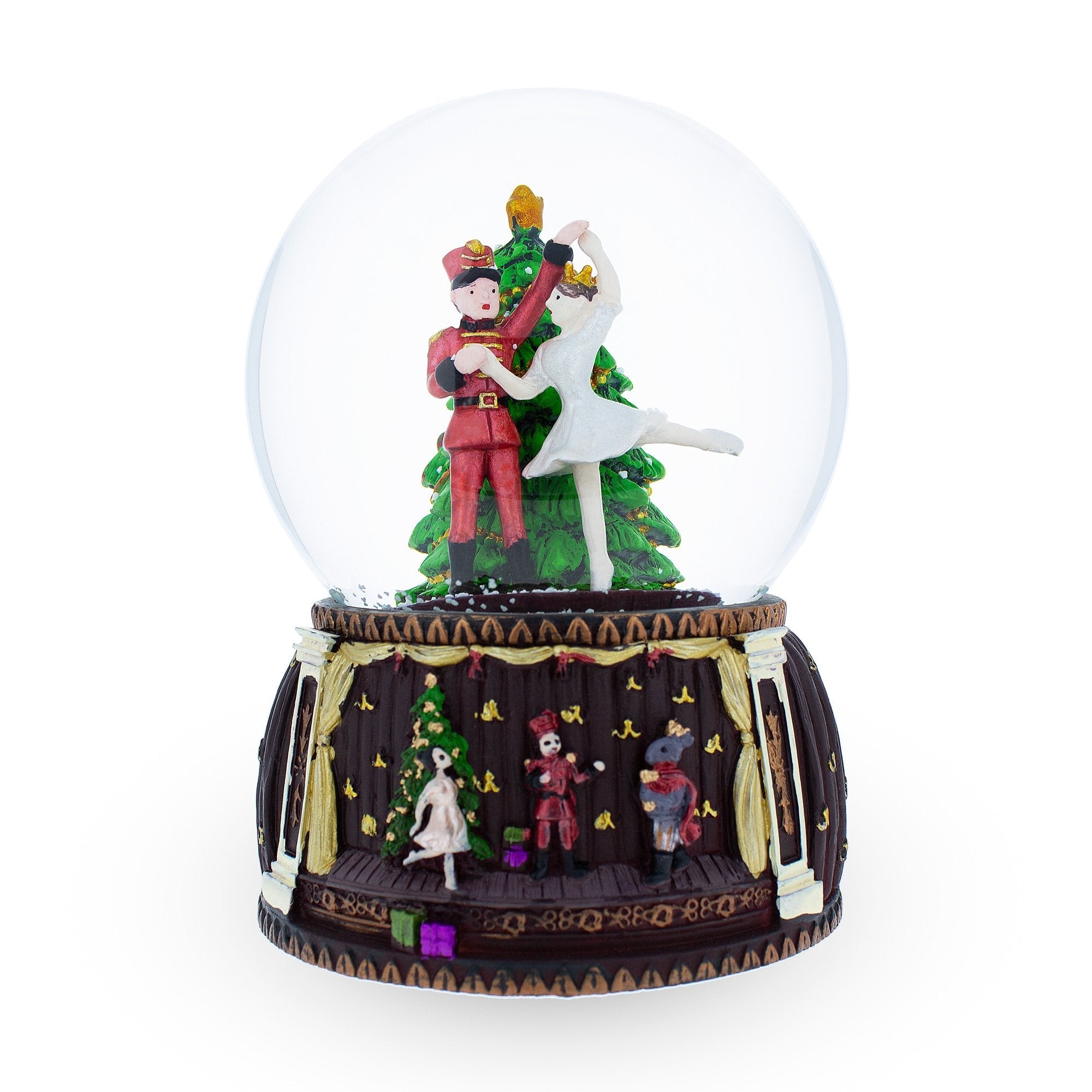 Nutcracker Ballet Whirl: Musical Water Snow Globe Figurine With Dancing Nutcracker And Ballerina Around Christmas Tree