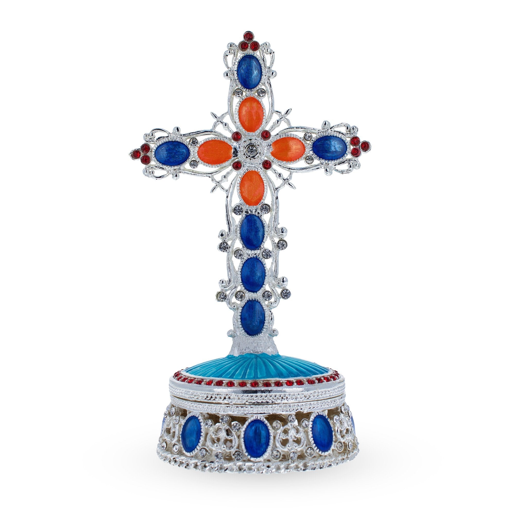 Bejeweled Standing Metal Cross Trinket Or Rosary Box