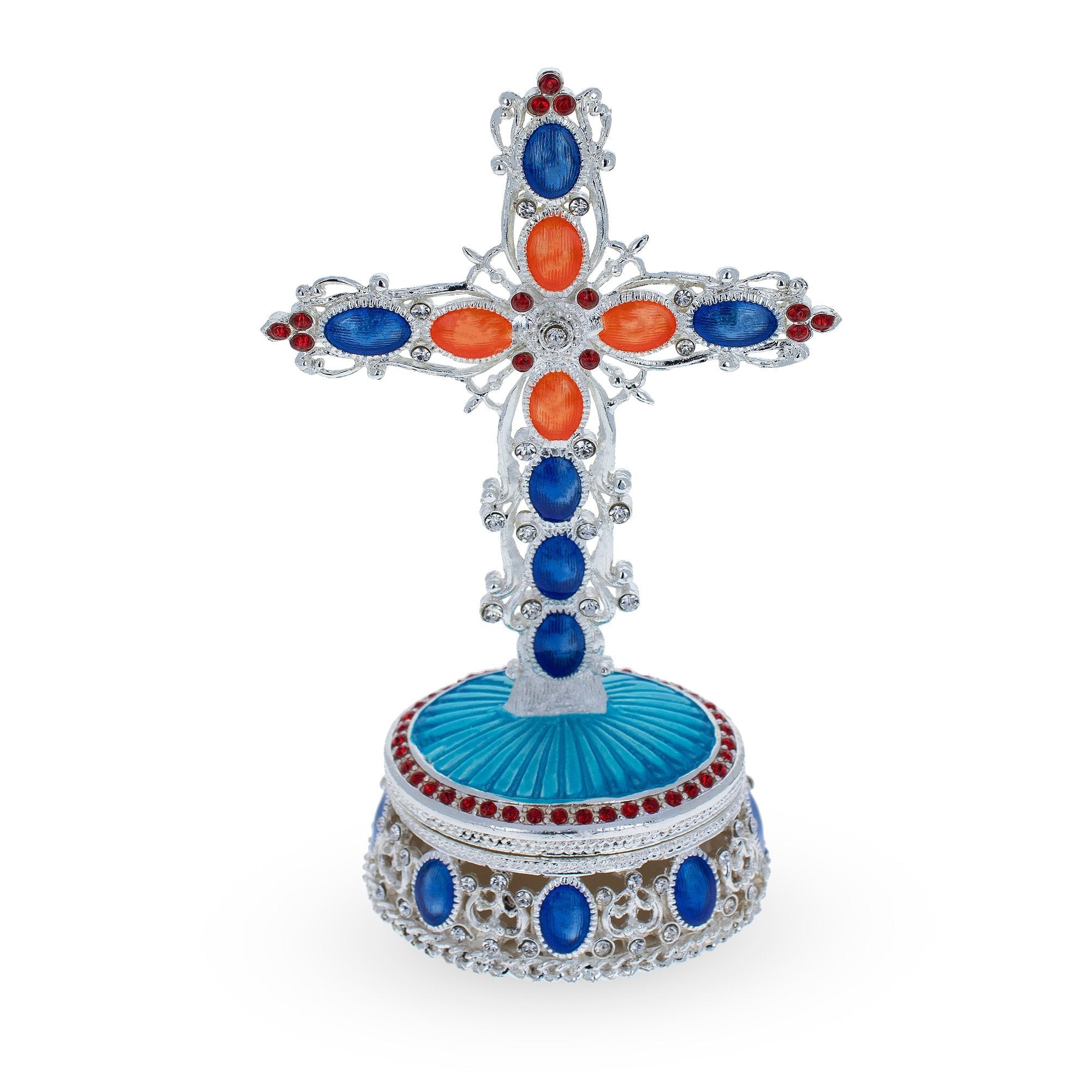 Bejeweled Standing Metal Cross Trinket Or Rosary Box