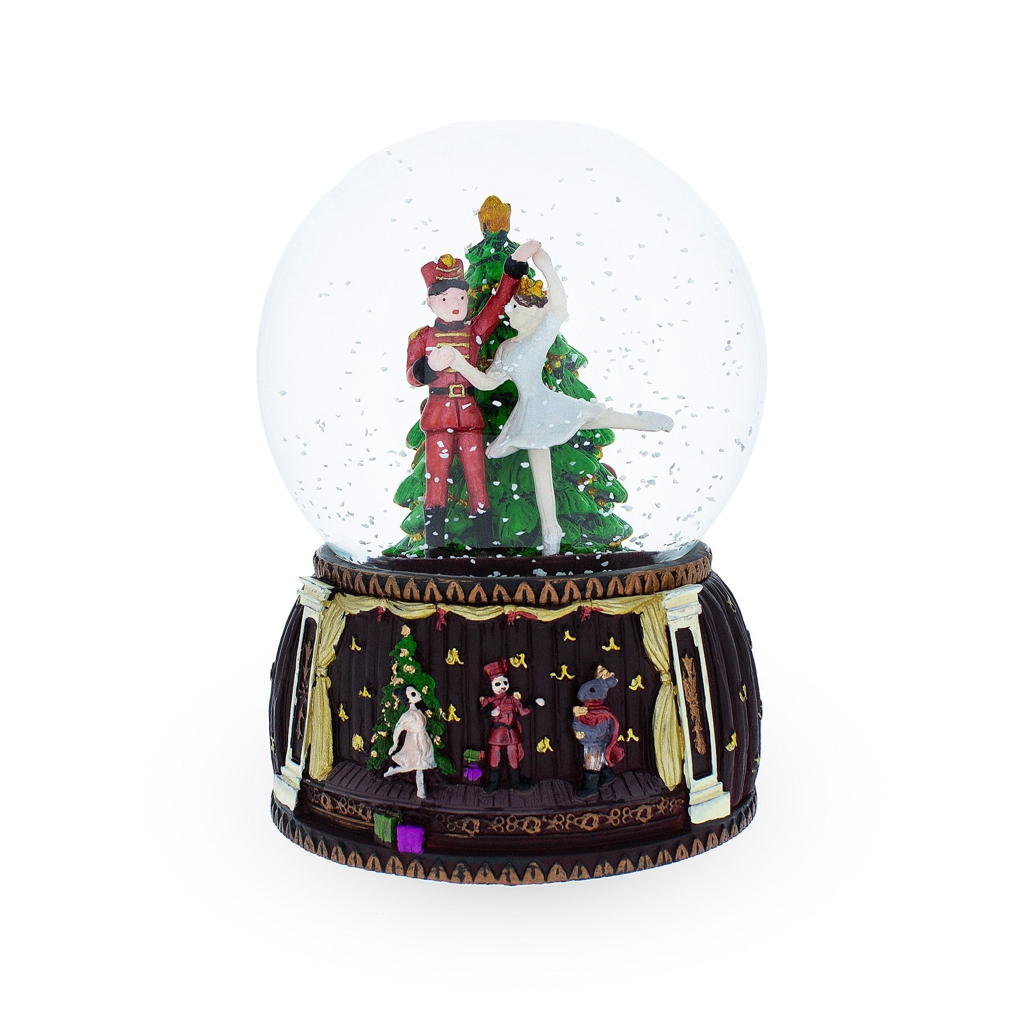 Nutcracker Ballet Whirl: Musical Water Snow Globe Figurine With Dancing Nutcracker And Ballerina Around Christmas Tree