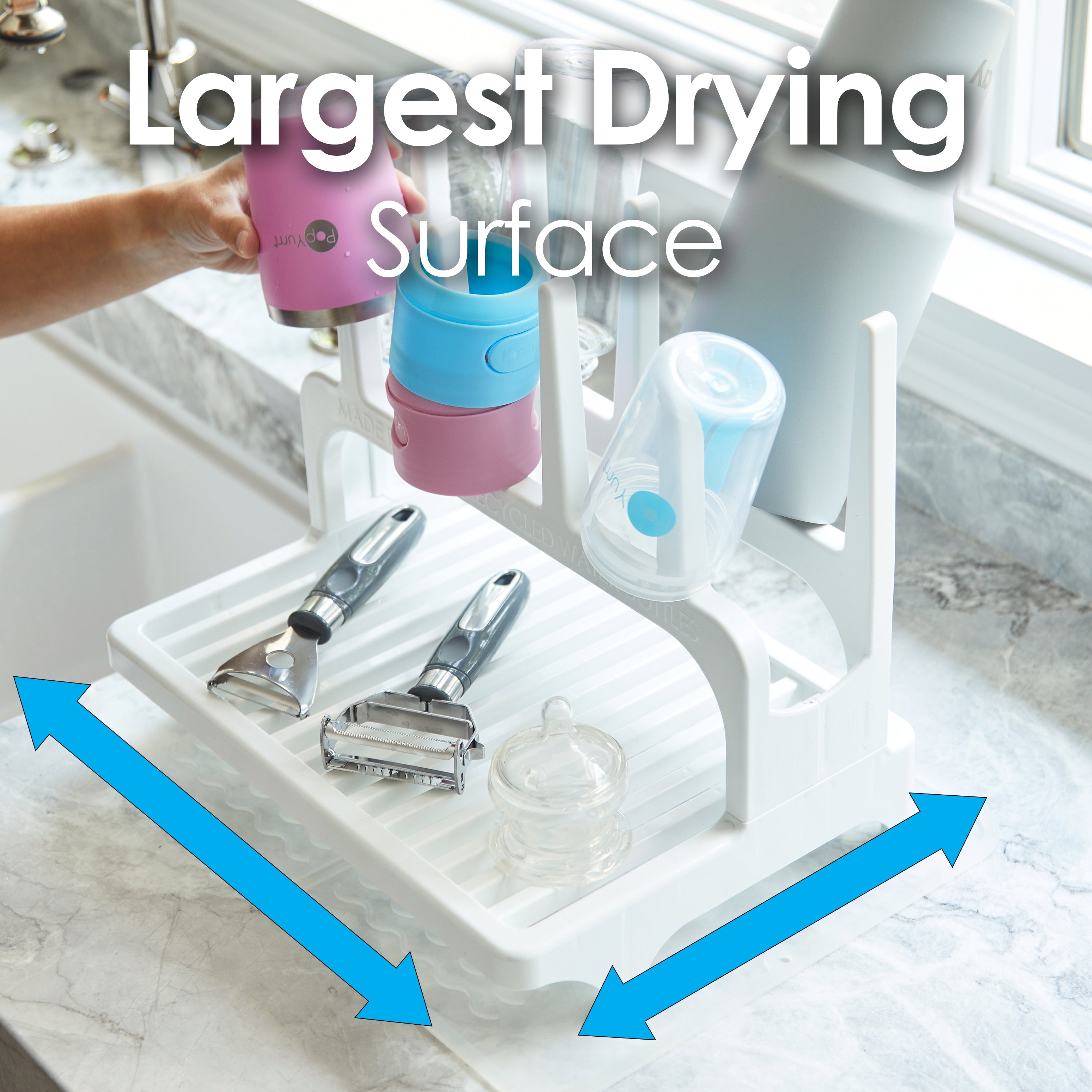 Popyum 9 Oz Pink Formula Making Baby Bottle 3-pk With Gray Drying Rack & Clear Drying Mat Bundle