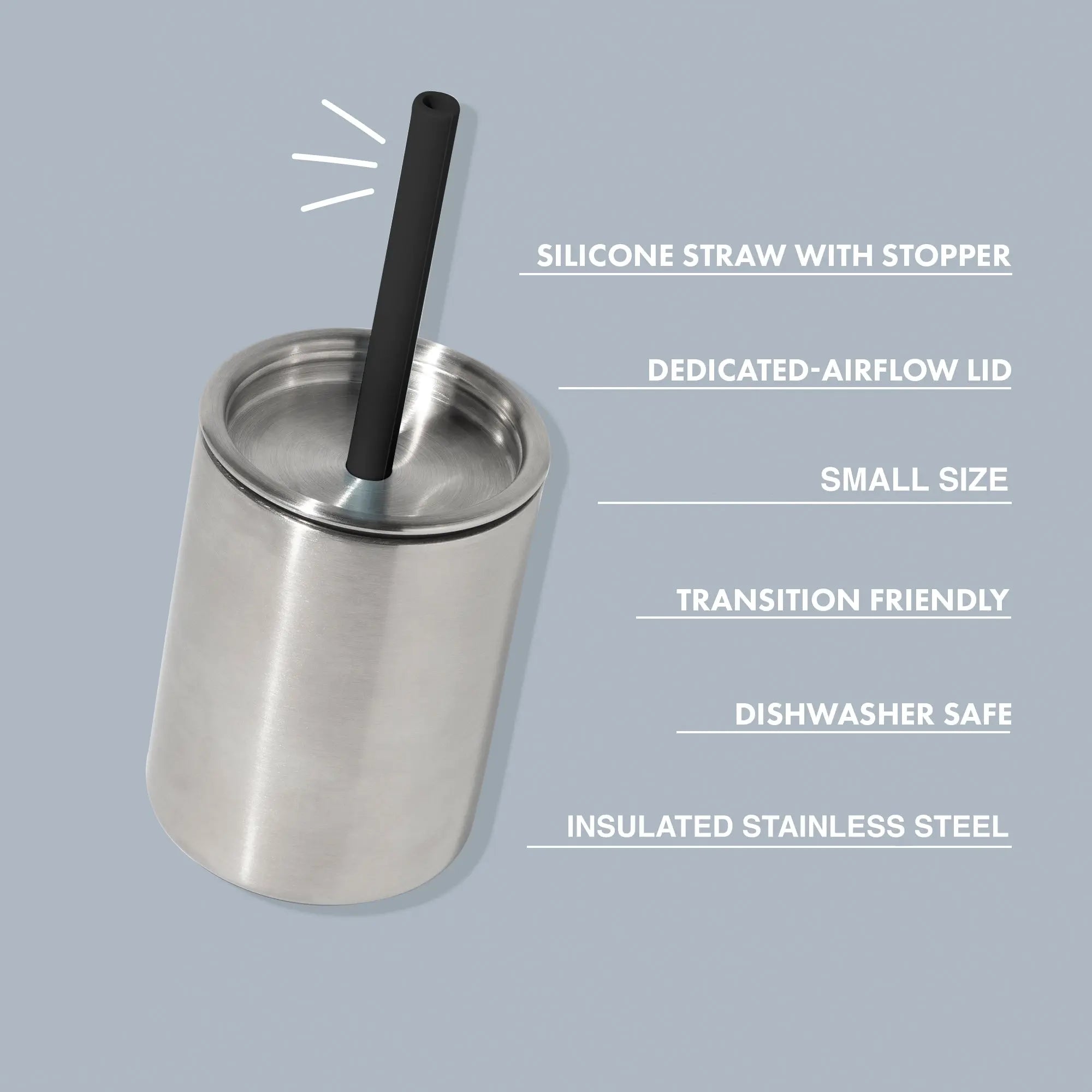 8 Oz. Avanchy Stainless Steel Baby Toddler Spill Proof Cup With Straw