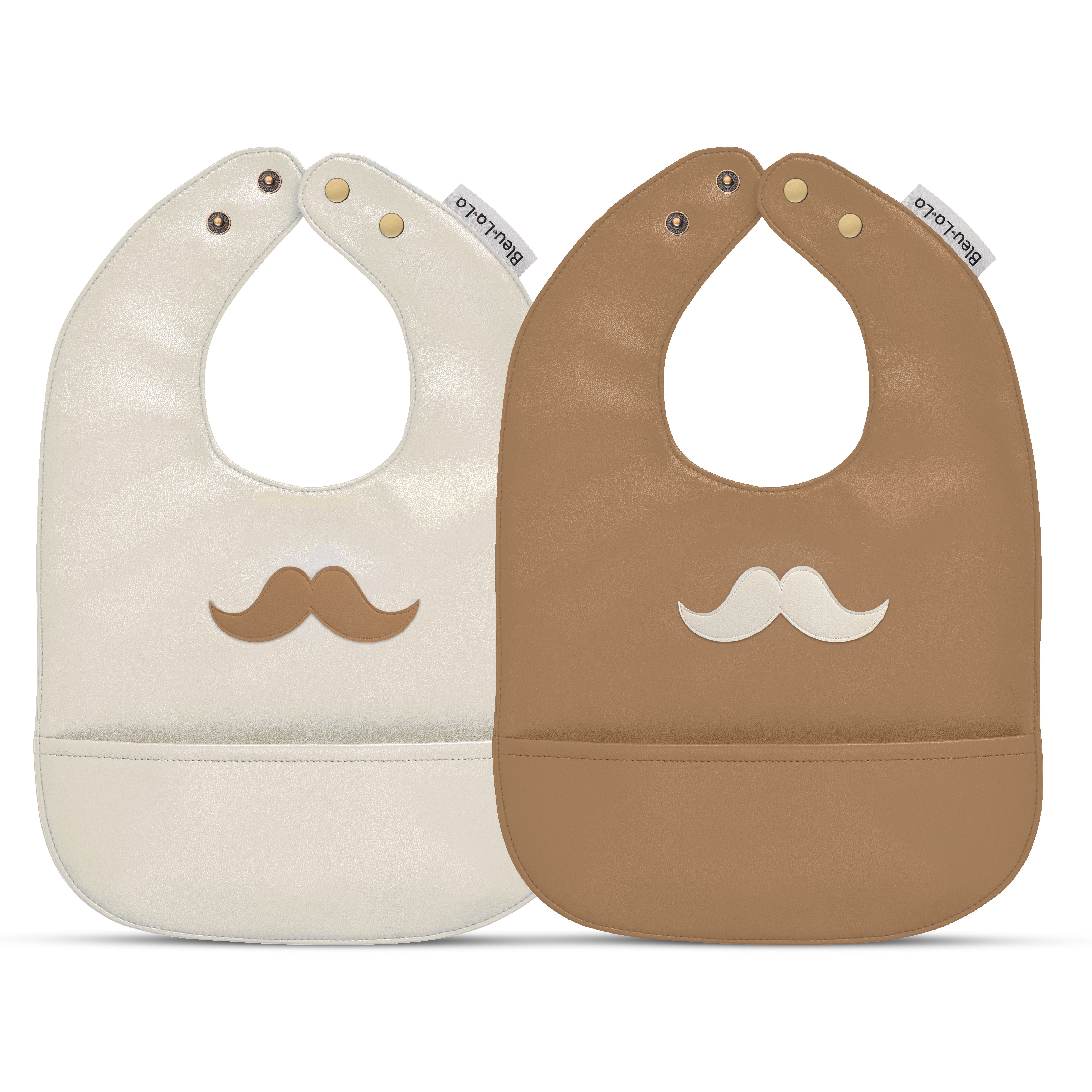 Iconic - Set Of Premium Fabric Vegan Leather Easy Clean Bibs 12-24 Months By Bleu La La