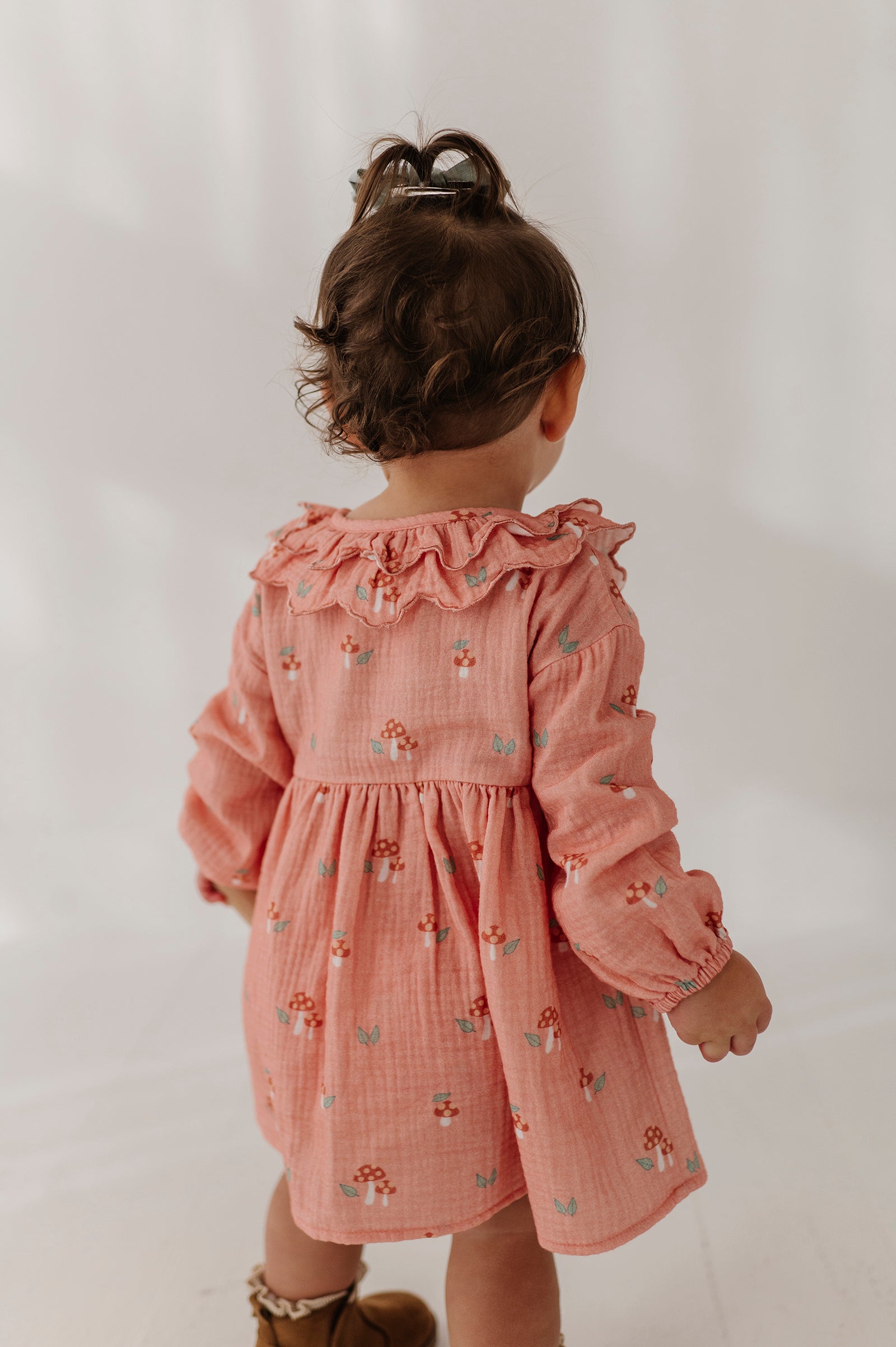 Baby Girl Ruffled Collar Dress Set In Mesa Rose Mushroom