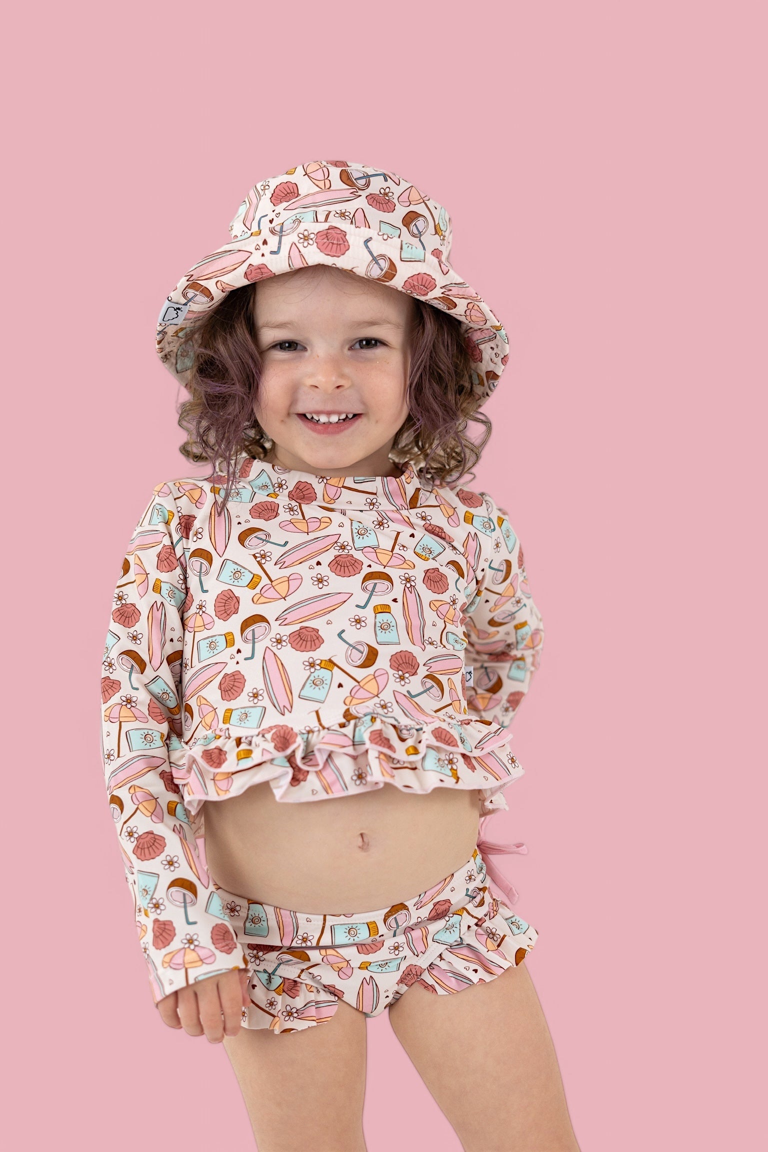 Fun In The Sun Dream Two-piece Rash Guard Ruffle Swim Suit