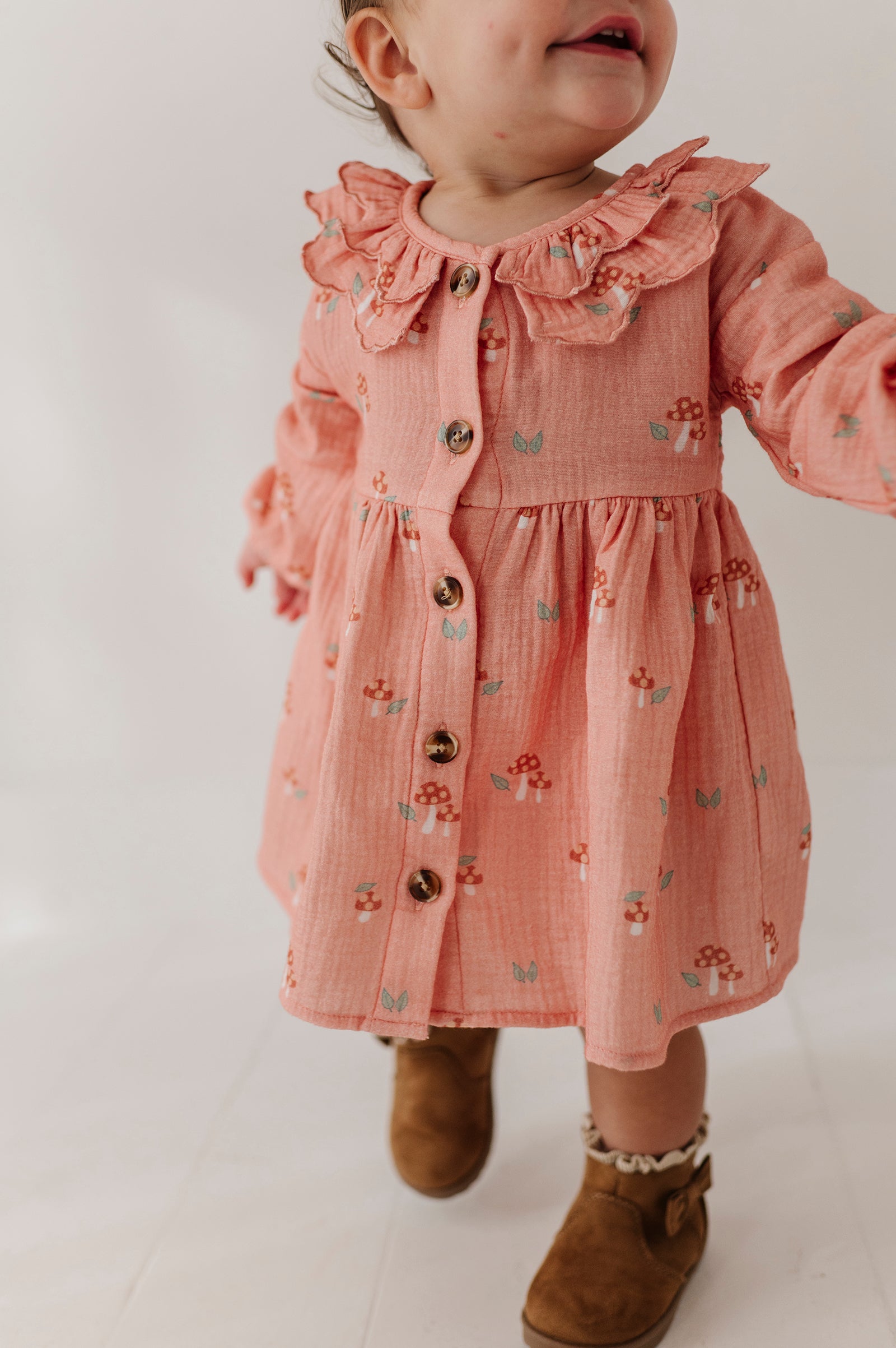 Baby Girl Ruffled Collar Dress Set In Mesa Rose Mushroom