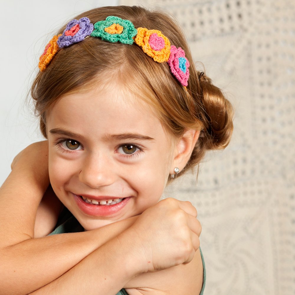 Girls Flower Crown Headband (age 3-8 Years) - Unique Design, Artisan Knit Hairband For Toddlers And Young Girls
