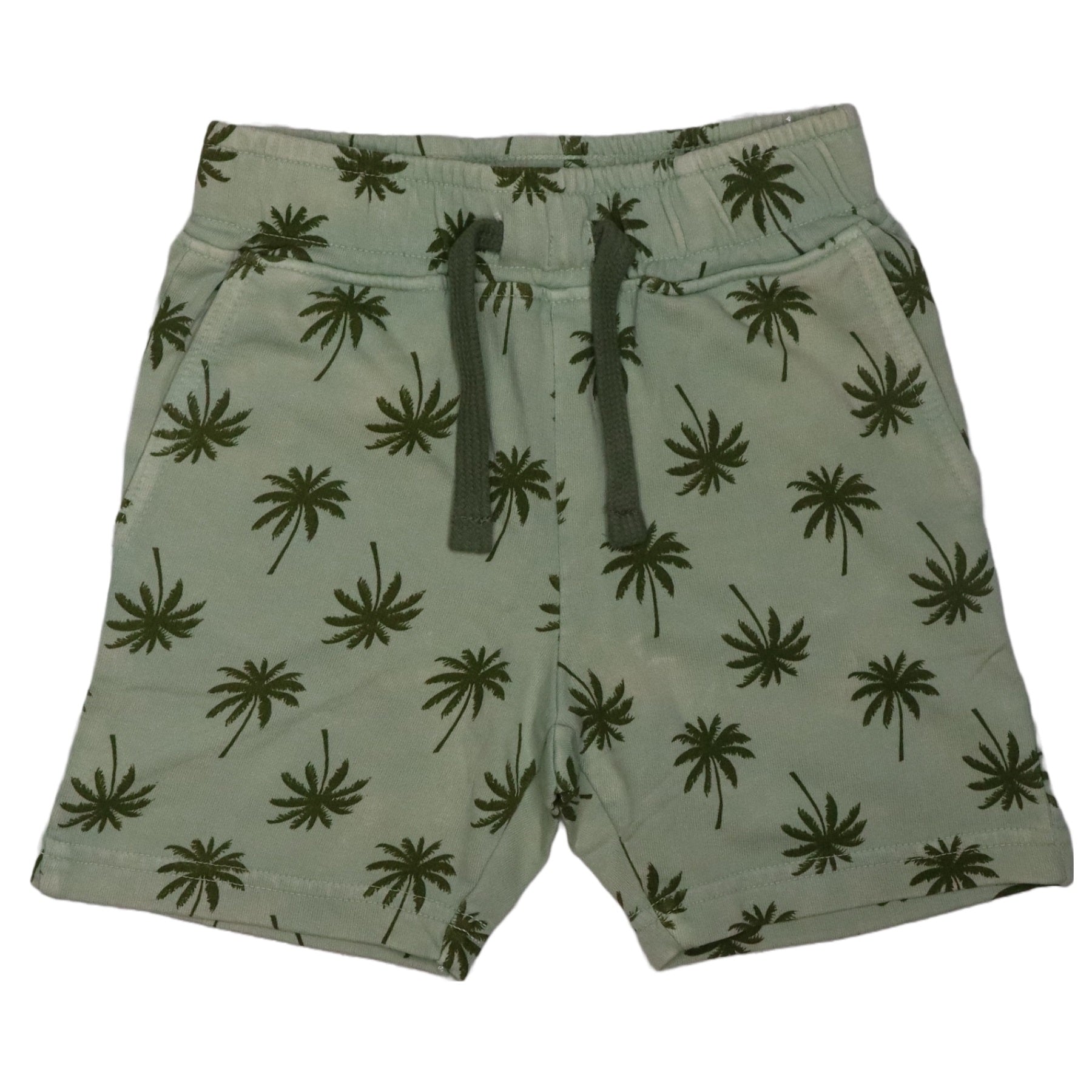 Kids Printed Enzyme Shorts - Light Olive Palms