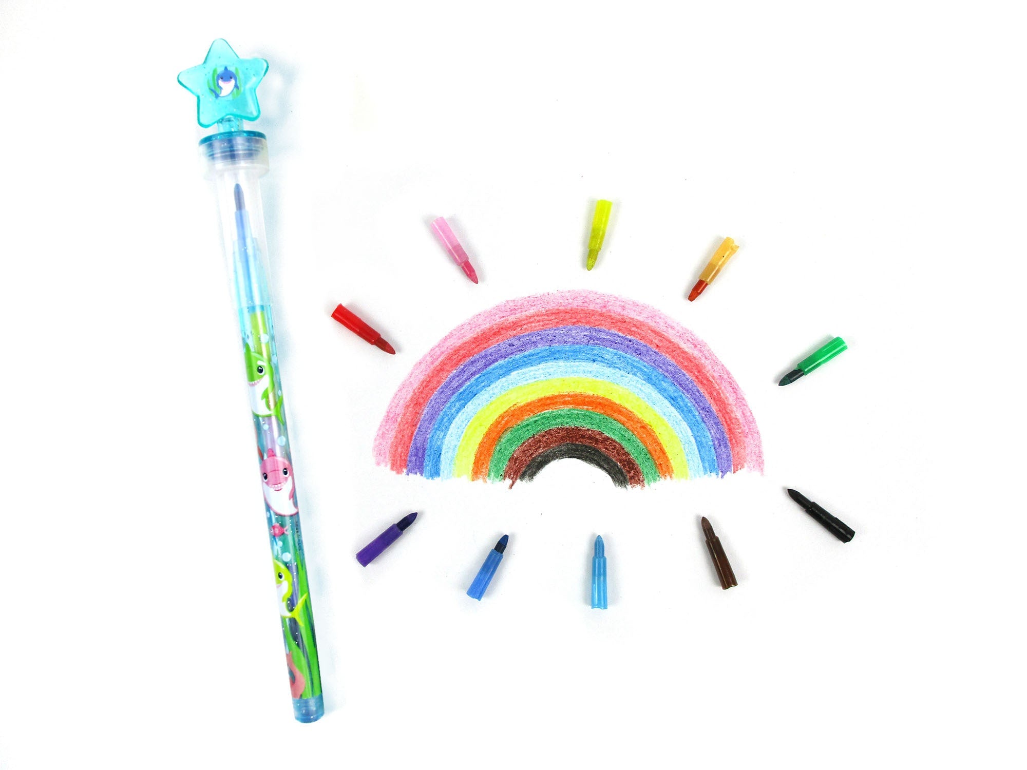 Shark Family Stackable Crayon With Stamper Topper