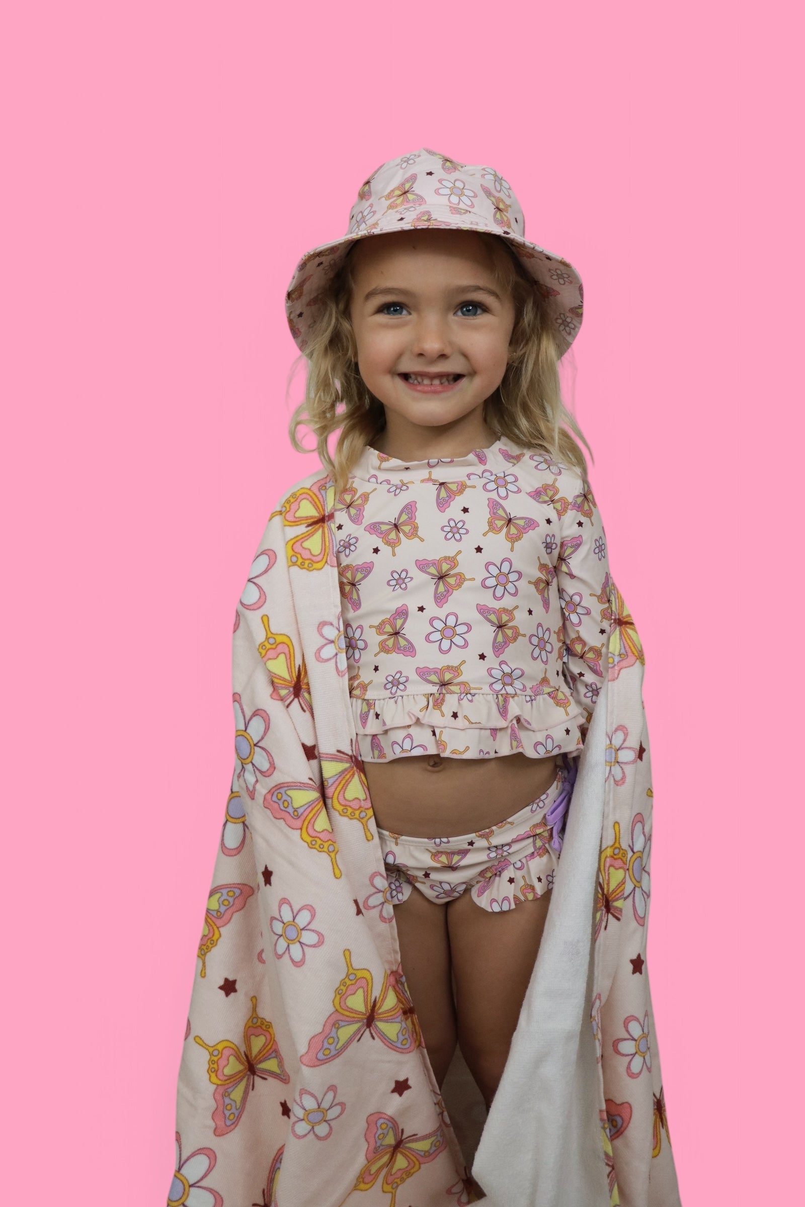 Blossomin’ Butterfly Dream 2-piece Rash Guard Ruffle Swim Suit