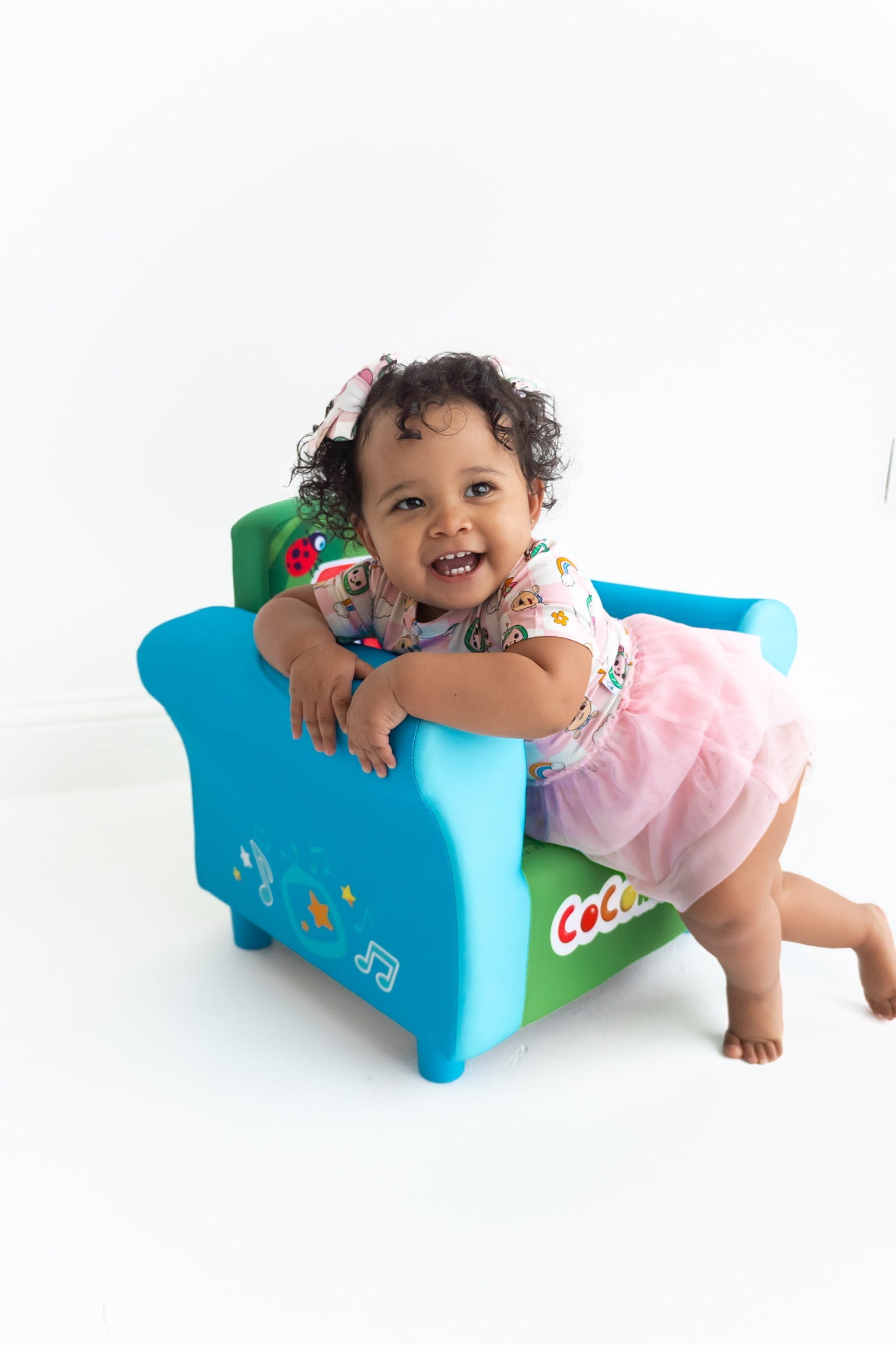 Dream Big Little Co X Cocomelon Jj Rainbow Checkers Dream Tutu Short Sleeve Bodysuit Dress