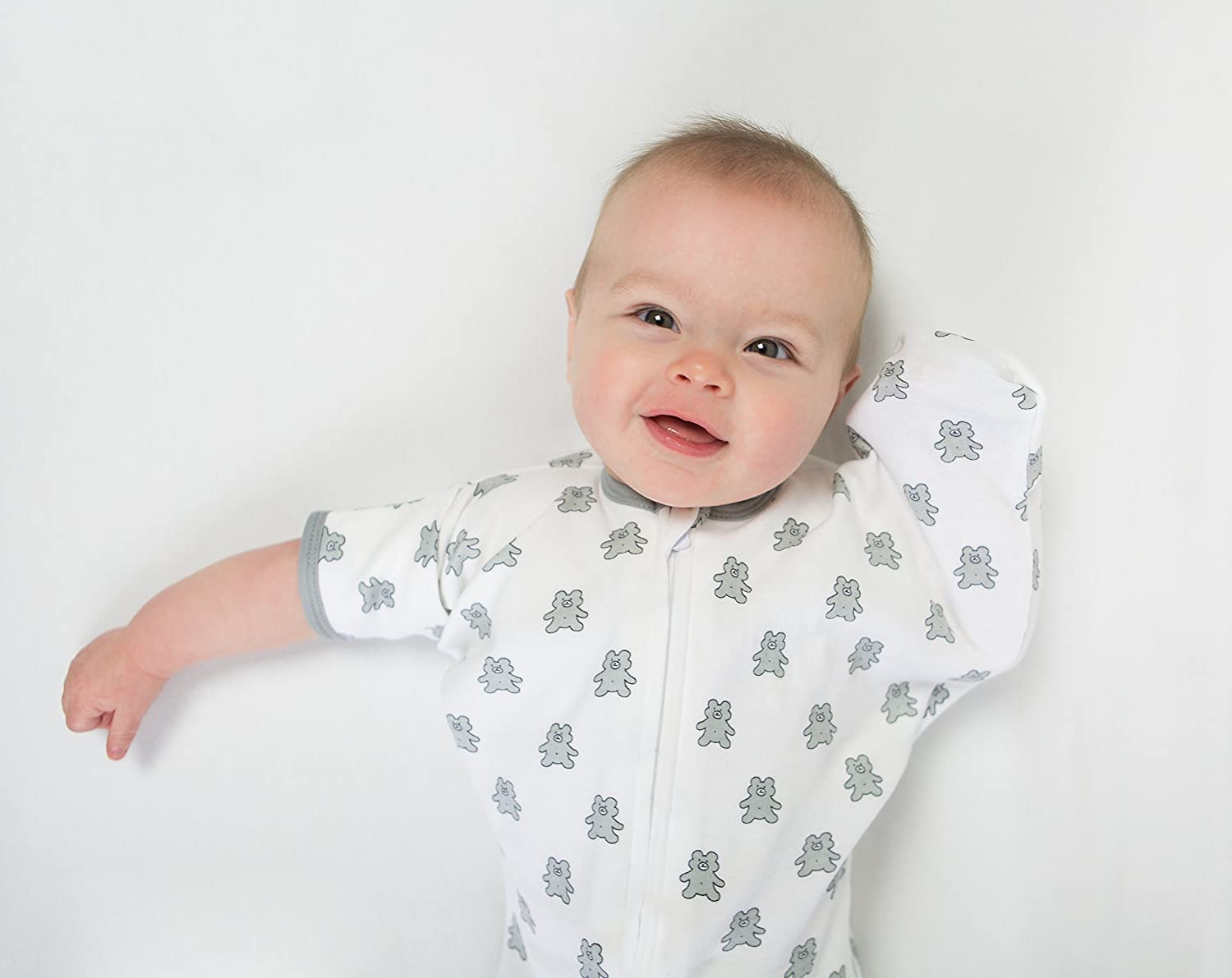 Amazing Baby - Transitional Swaddle Sack  - Arms Up 1/2-length Sleeves & Mitten Cuffs, Tiny Bear, Sterling