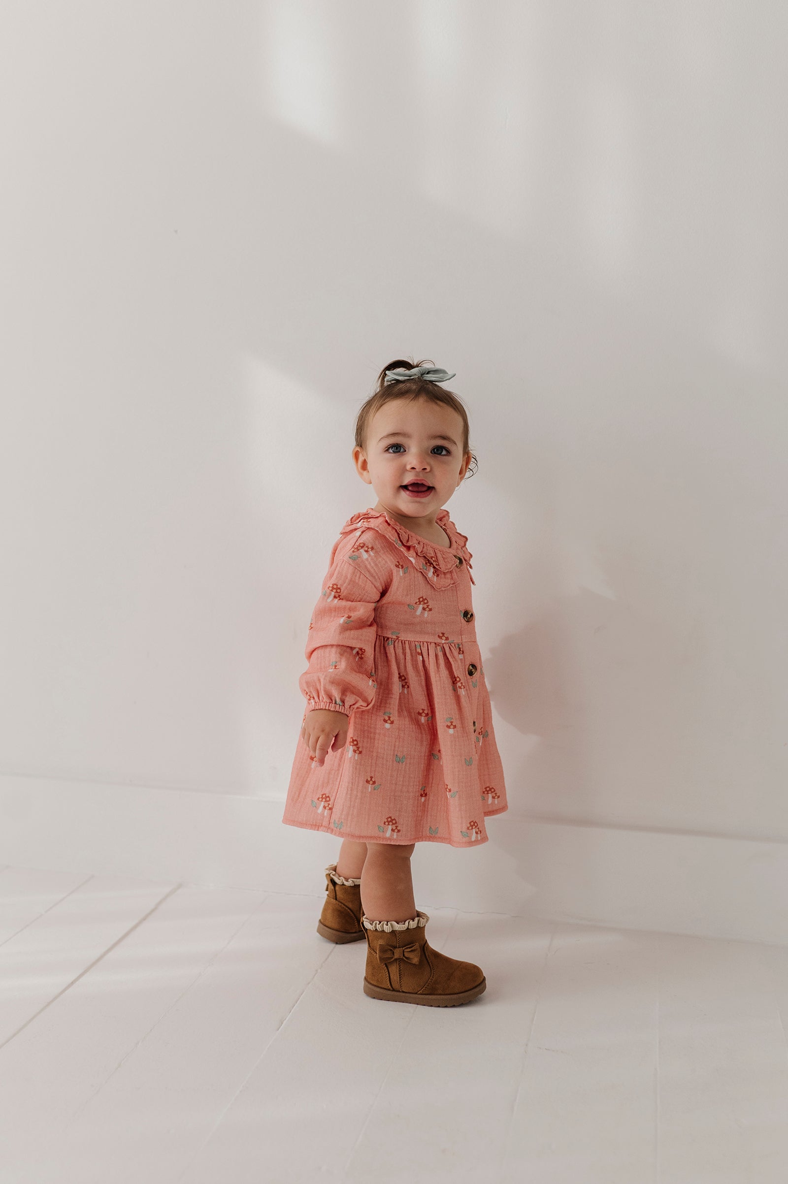 Baby Girl Ruffled Collar Dress Set In Mesa Rose Mushroom