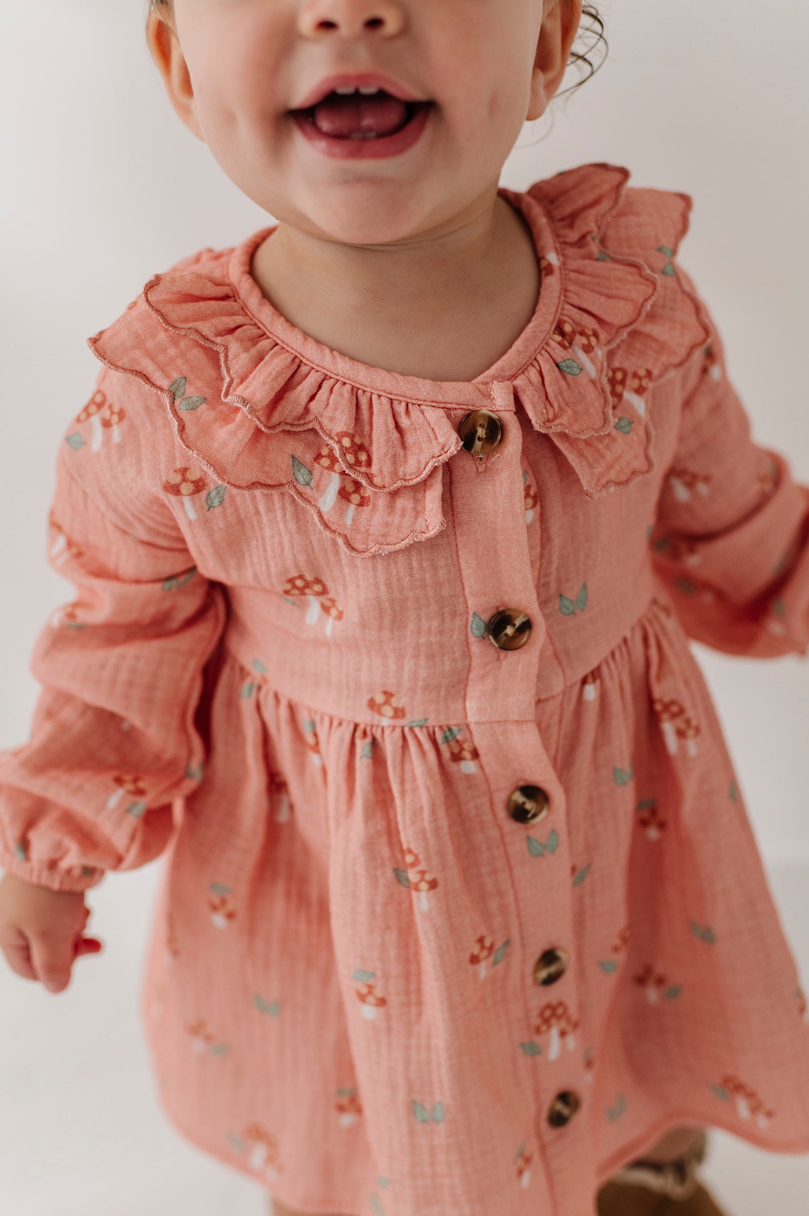 Baby Girl Ruffled Collar Dress Set In Mesa Rose Mushroom