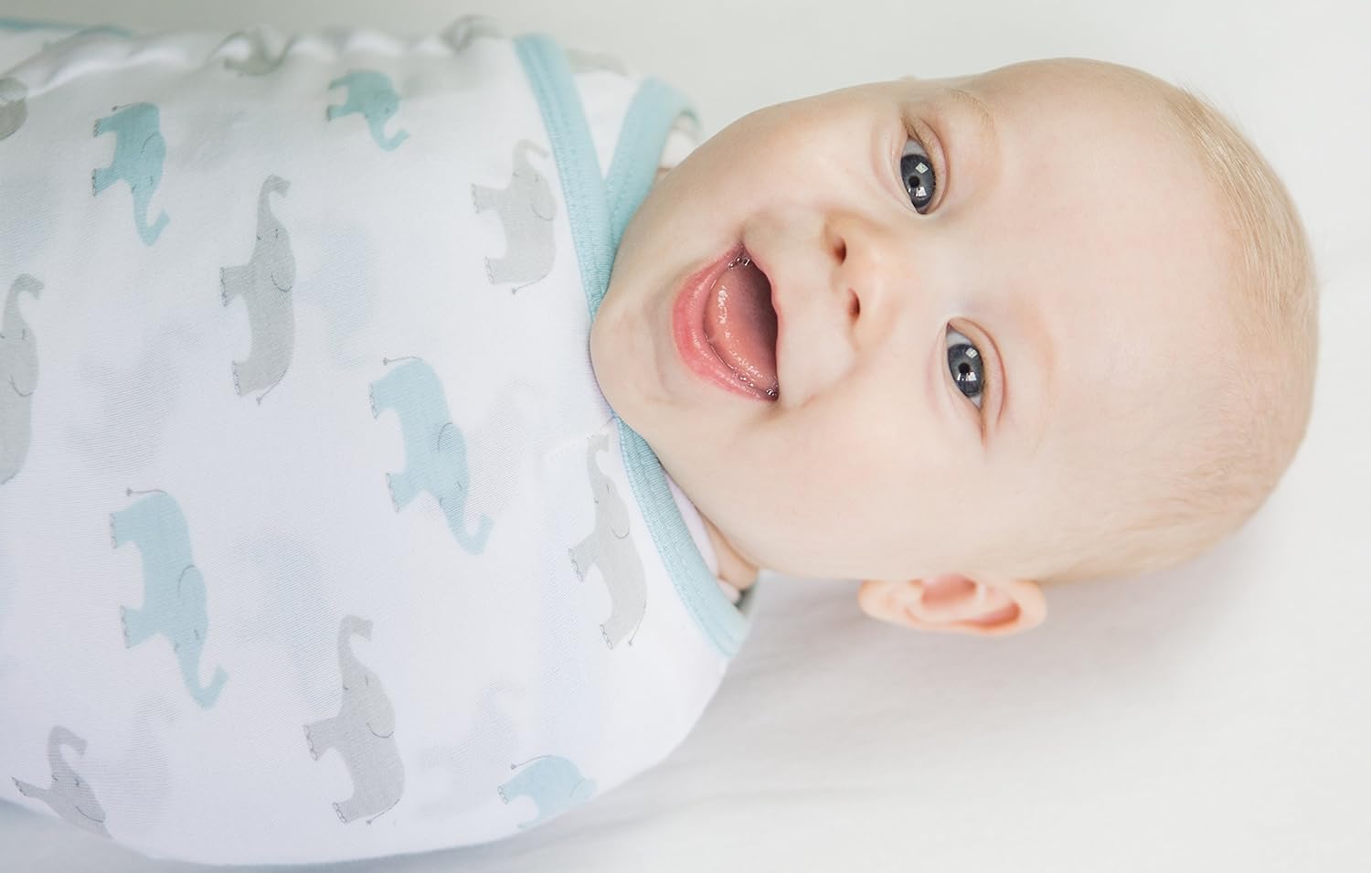 Amazing Baby - Premium Cotton Swaddle Wraps (set Of 2) - Tiny Elephants & Stripes, Pastel Blue