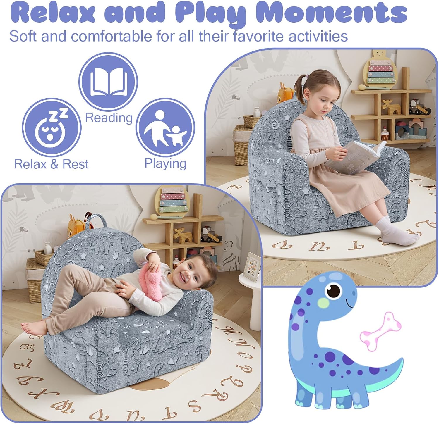 Glow Astronaut Fold Out Kids Couch, Ages 3+