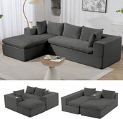 Grey Corduroy Cloud Sectional Sofa, 107" L-shape