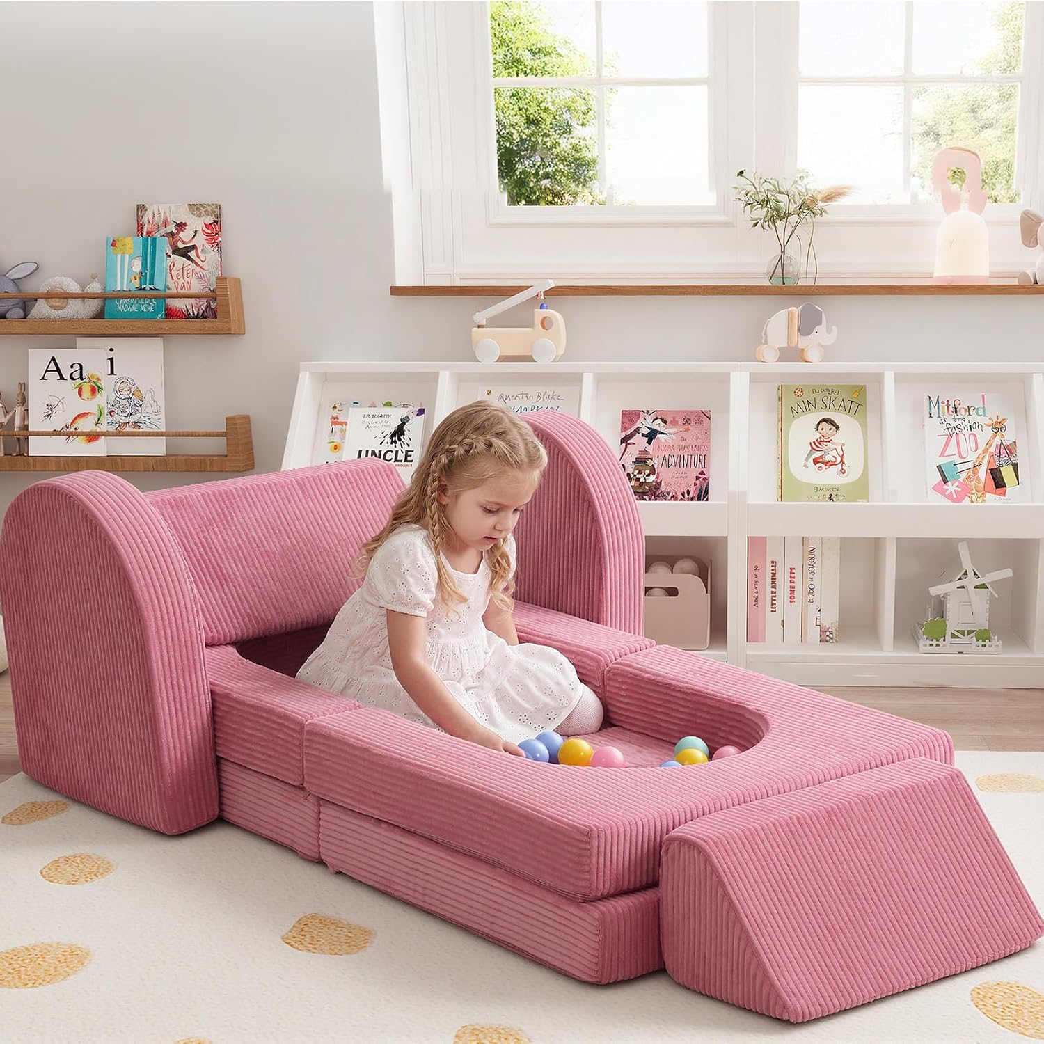 10-piece Modular Play Couch, Pink Corduroy