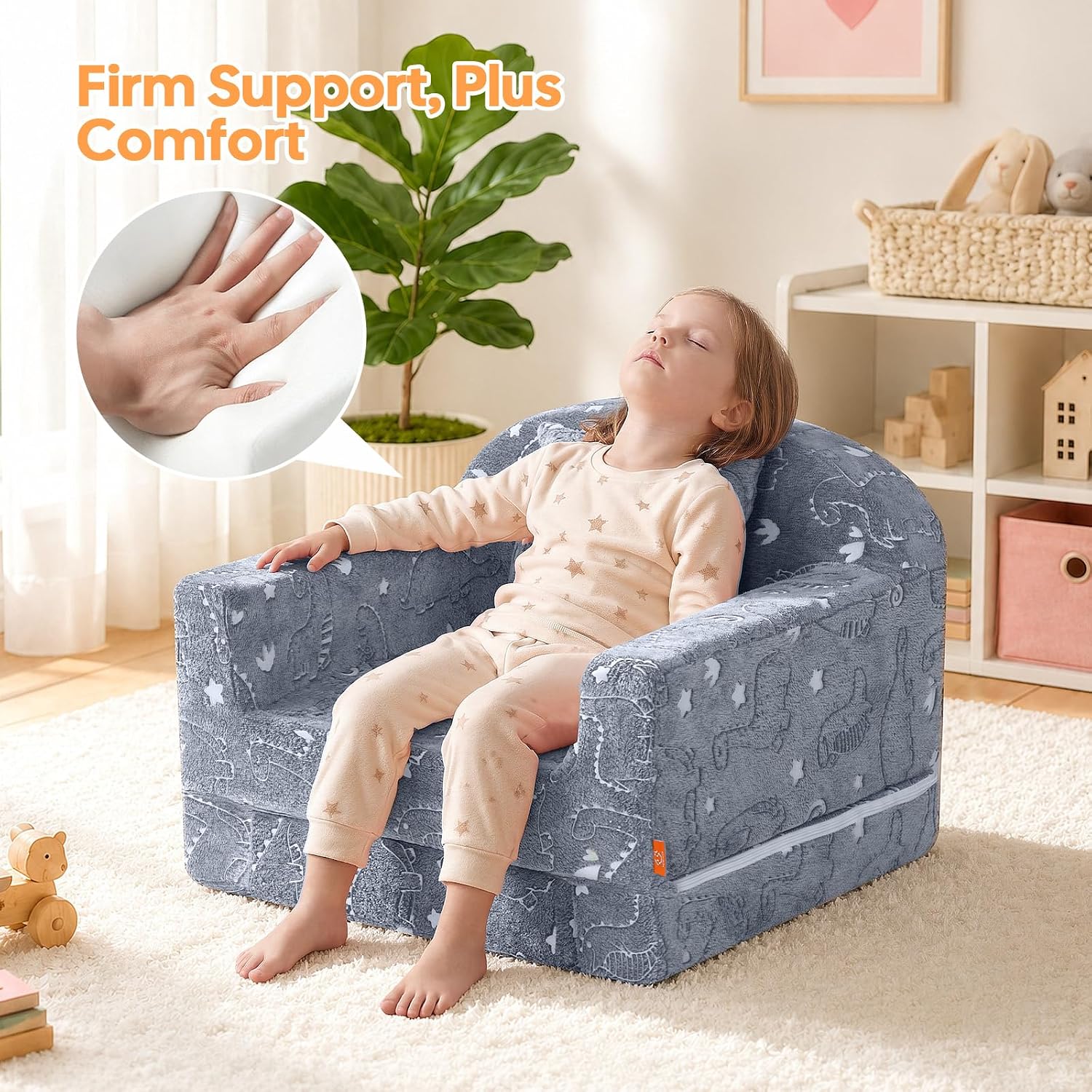 Rainbow Unicorn Glow Kids Couch, 42" Fold Out
