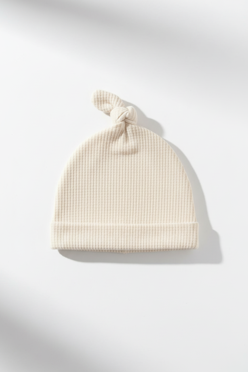 Cream Waffle Knit Newborn Baby Knot Hat