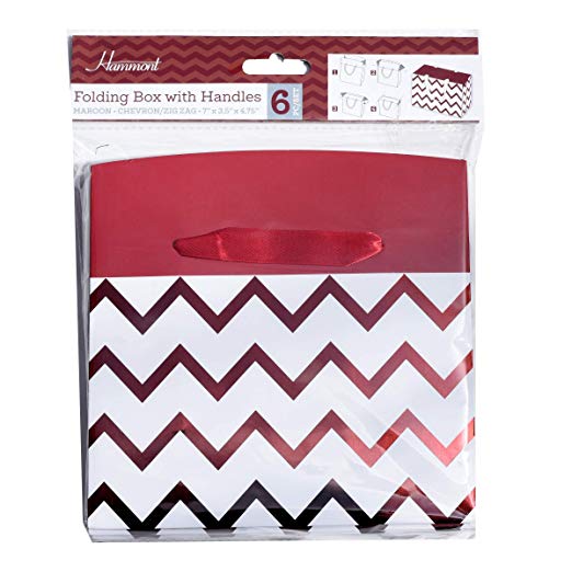 Maroon Chevron Paper Gift Bag Box 12 Pack 7"x 3.5"x 4.75"